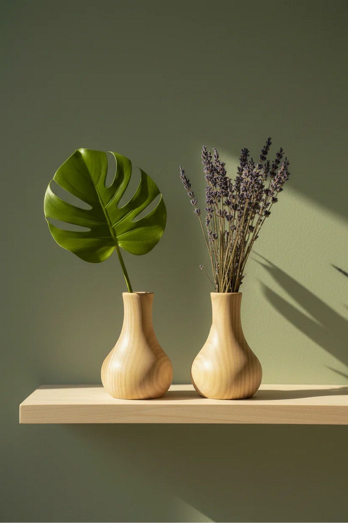 ( MUM 1 ) 2'li El Yapımı Doğal Ahşap Vazo Şamdan Mumluk 10 cm Modern Dekoratif İskandinav Masif Mumluk