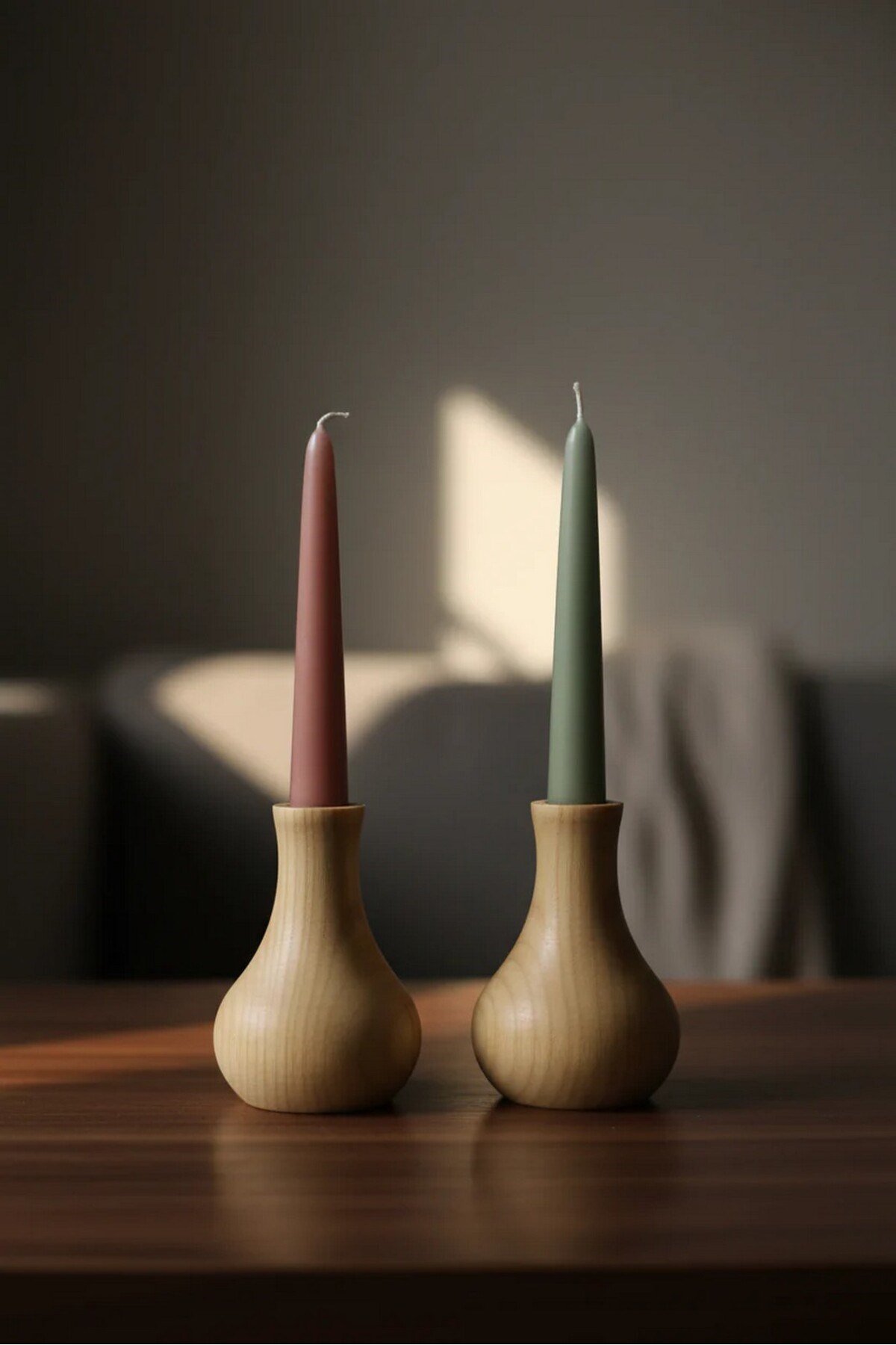 ( MUM 1 ) 2'li El Yapımı Doğal Ahşap Vazo Şamdan Mumluk 10 cm Modern Dekoratif İskandinav Masif Mumluk