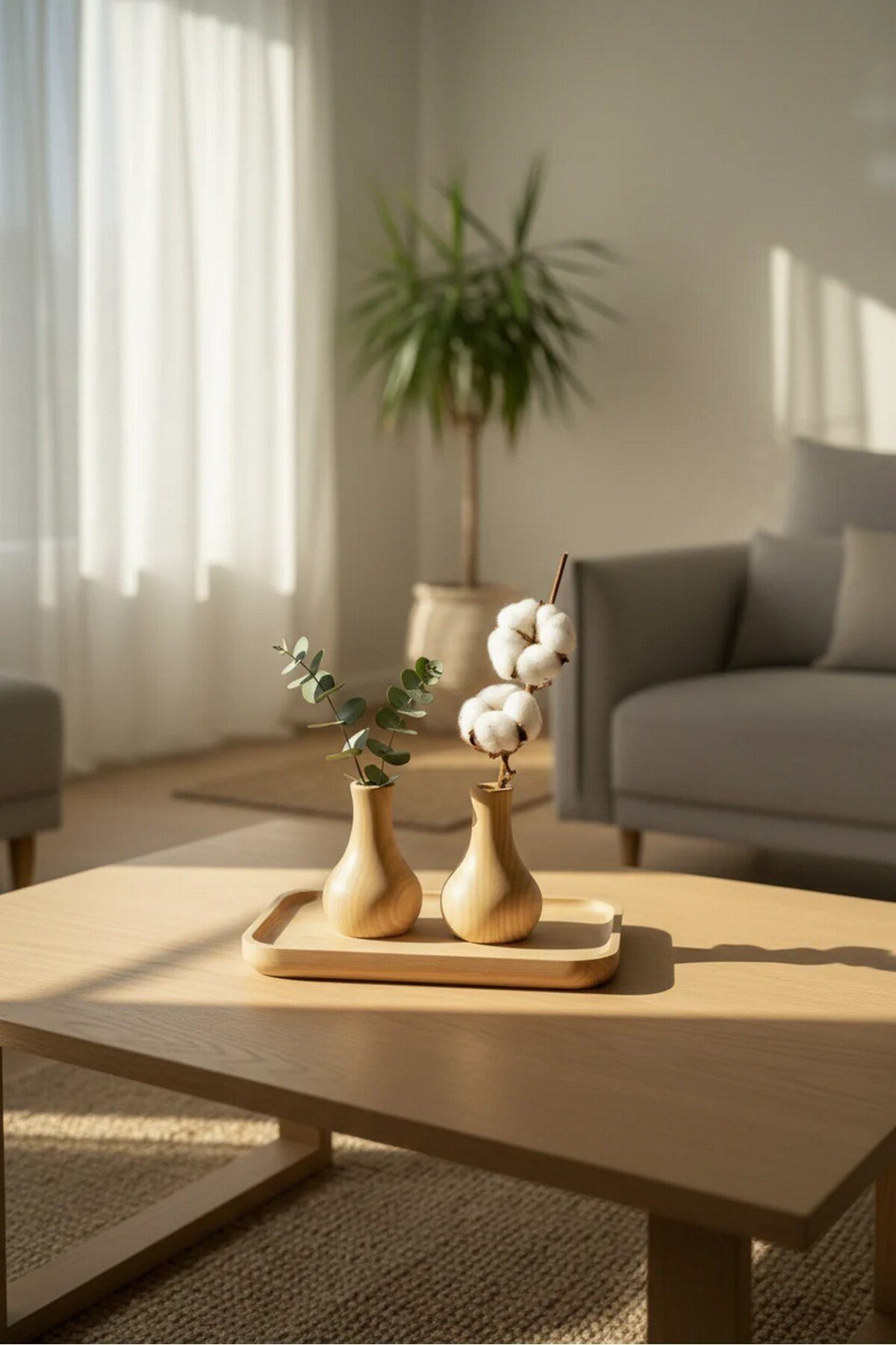 ( MUM 1 ) 2'li El Yapımı Doğal Ahşap Vazo Şamdan Mumluk 10 cm Modern Dekoratif İskandinav Masif Mumluk