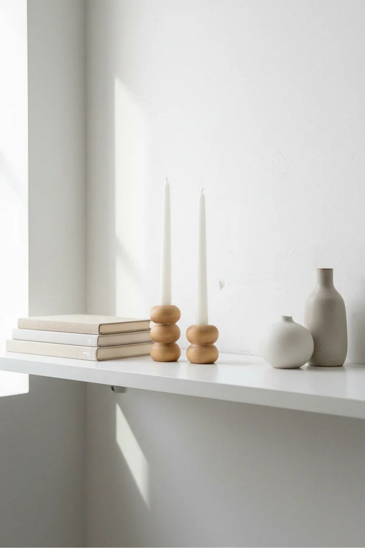 ( MUM 13 ) 2'li El Yapımı Doğal Ahşap Vazo Şamdan Mumluk 9 - 6 cm Modern Dekoratif İskandinav Masif Mumluk