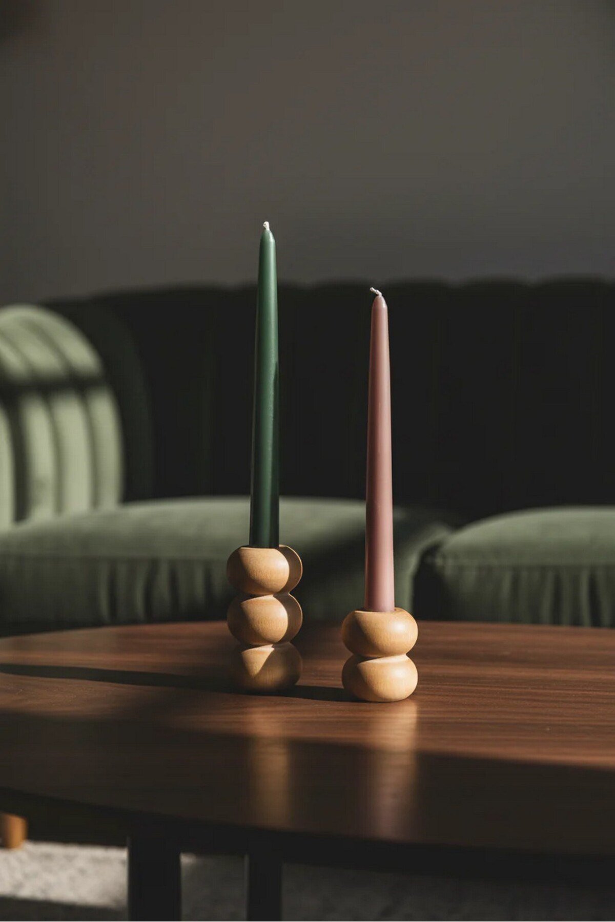 ( MUM 13 ) 2'li El Yapımı Doğal Ahşap Vazo Şamdan Mumluk 9 - 6 cm Modern Dekoratif İskandinav Masif Mumluk