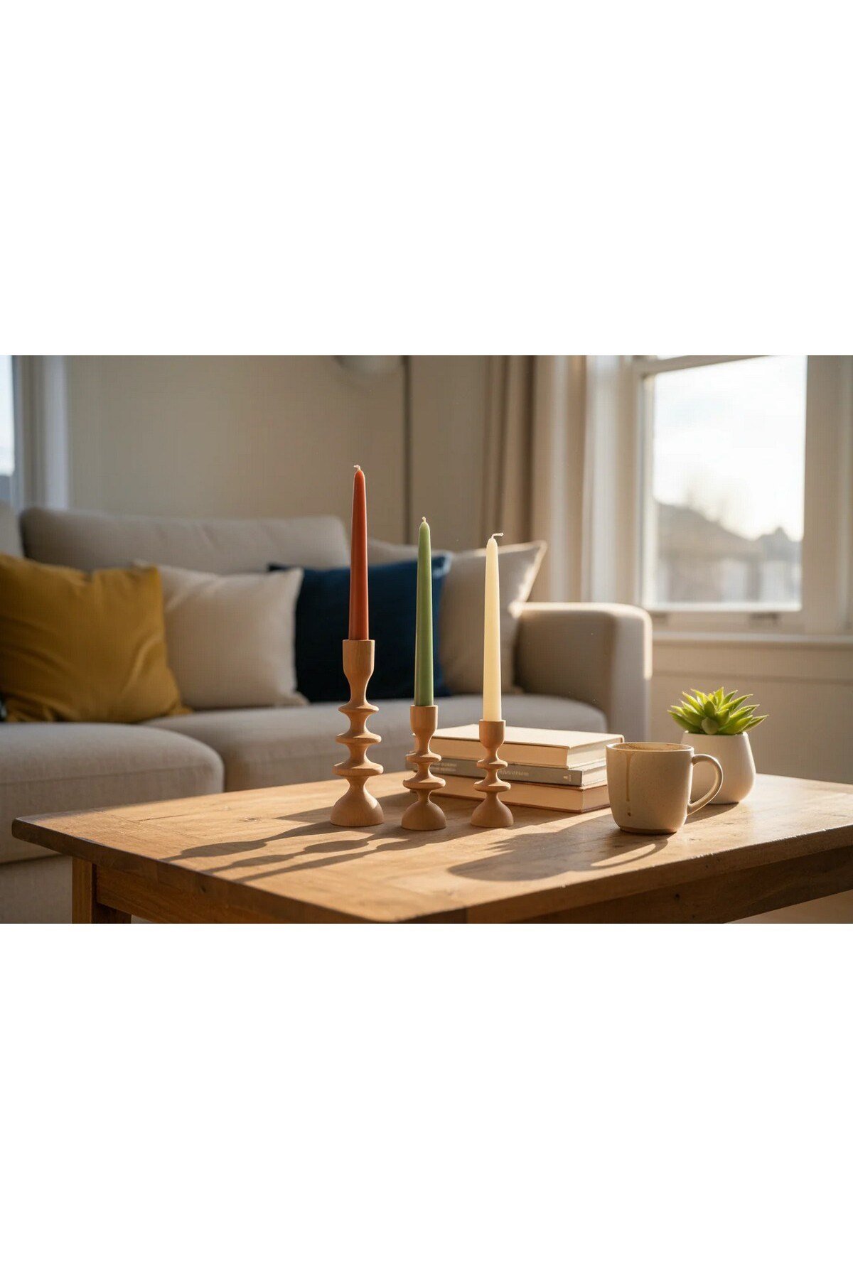 ( MUM 16 ) 3'lü El Yapımı Doğal Ahşap Vazo Şamdan Mumluk 18x14x10 cm Modern Dekoratif İskandinav Masif Mumluk