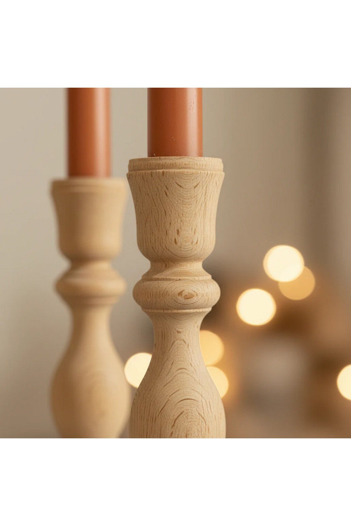 ( MUM 18 ) 2'li El Yapımı Doğal Ahşap Vazo Şamdan Mumluk 18 cm Modern Dekoratif İskandinav Masif Mumluk