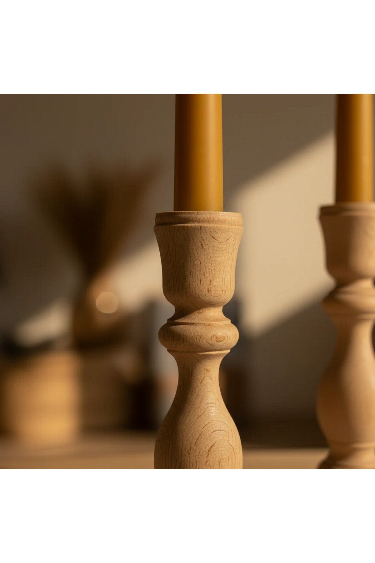 ( MUM 18 ) 2'li El Yapımı Doğal Ahşap Vazo Şamdan Mumluk 18 cm Modern Dekoratif İskandinav Masif Mumluk