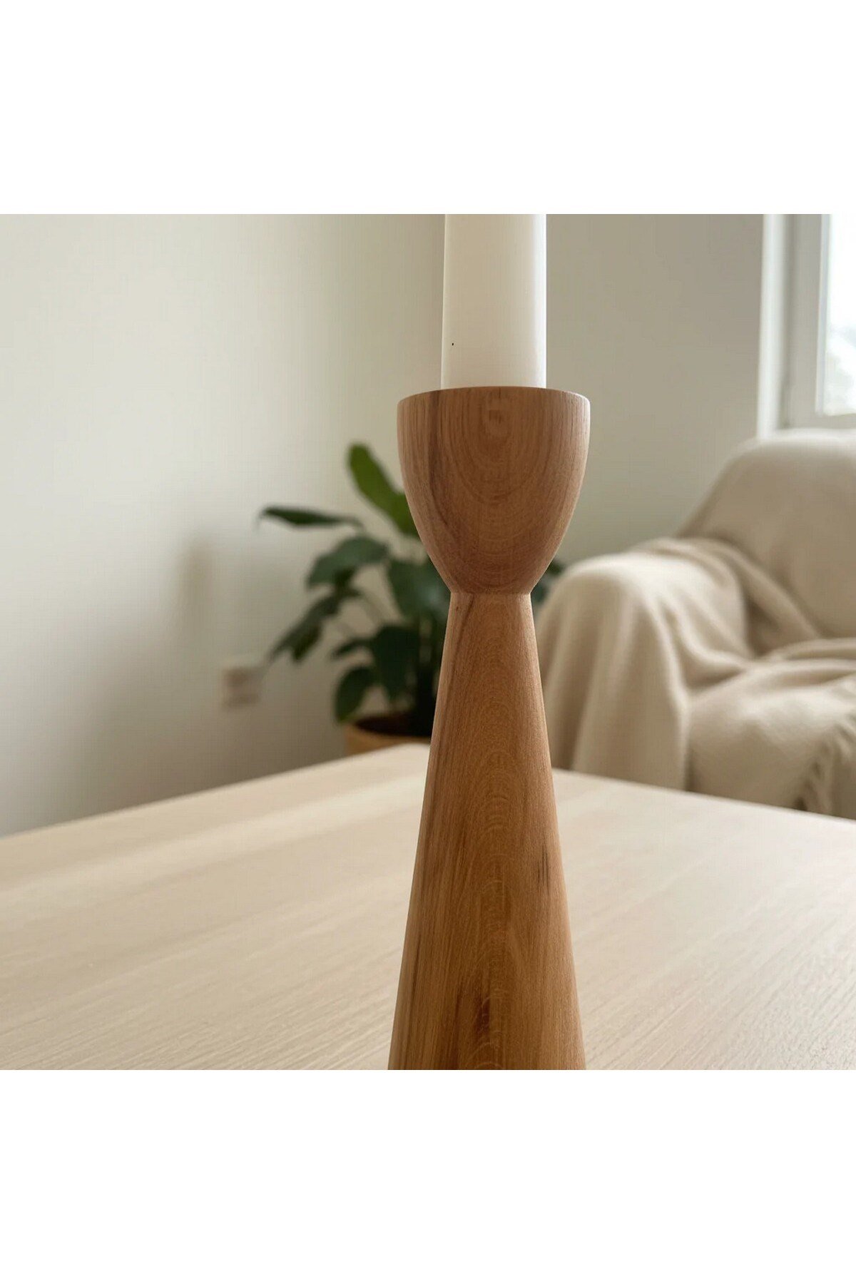 ( MUM 19 ) 3'lü El Yapımı Doğal Ahşap Vazo Şamdan Mumluk 18x14x10 cm Modern Dekoratif İskandinav Masif Mumluk