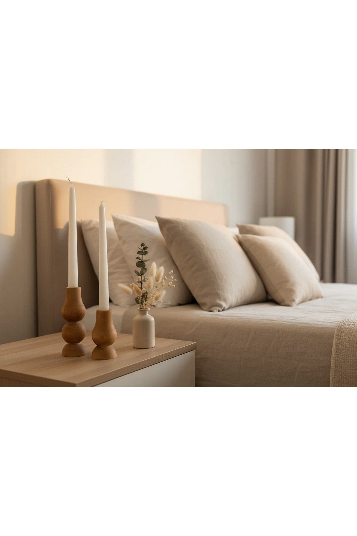 ( MUM 2 ) 2'li El Yapımı Doğal Ahşap Vazo Şamdan Mumluk 10 cm Modern Dekoratif İskandinav Masif Mumluk