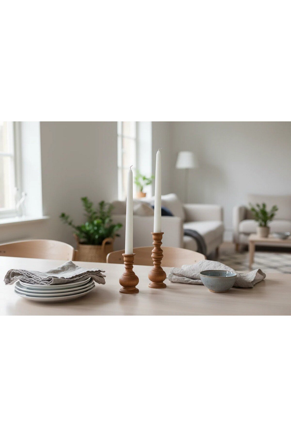 ( MUM 21 ) 2'li El Yapımı Doğal Ahşap Vazo Şamdan Mumluk 15x10 cm Modern Dekoratif İskandinav Masif Mumluk