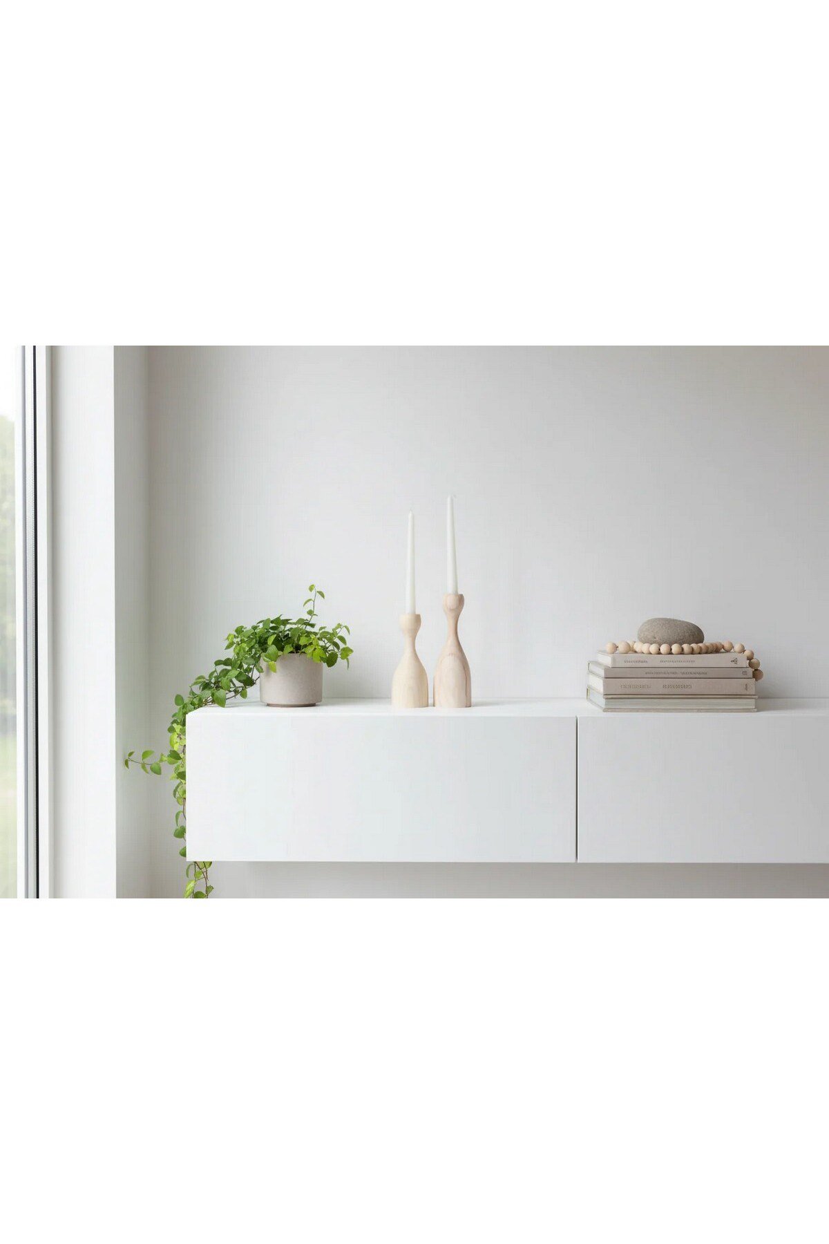 ( MUM 22 ) 2'li El Yapımı Doğal Ahşap Vazo Şamdan Mumluk 14 cm Modern Dekoratif İskandinav Masif Mumluk