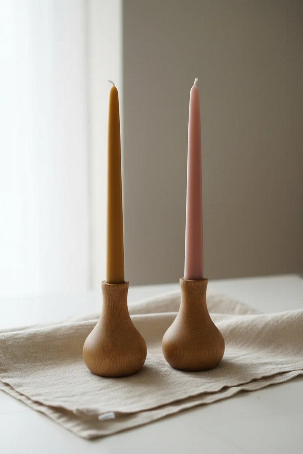 ( MUM 4 ) 2'li El Yapımı Doğal Ahşap Vazo Şamdan Mumluk 10 cm Modern Dekoratif İskandinav Masif Mumluk