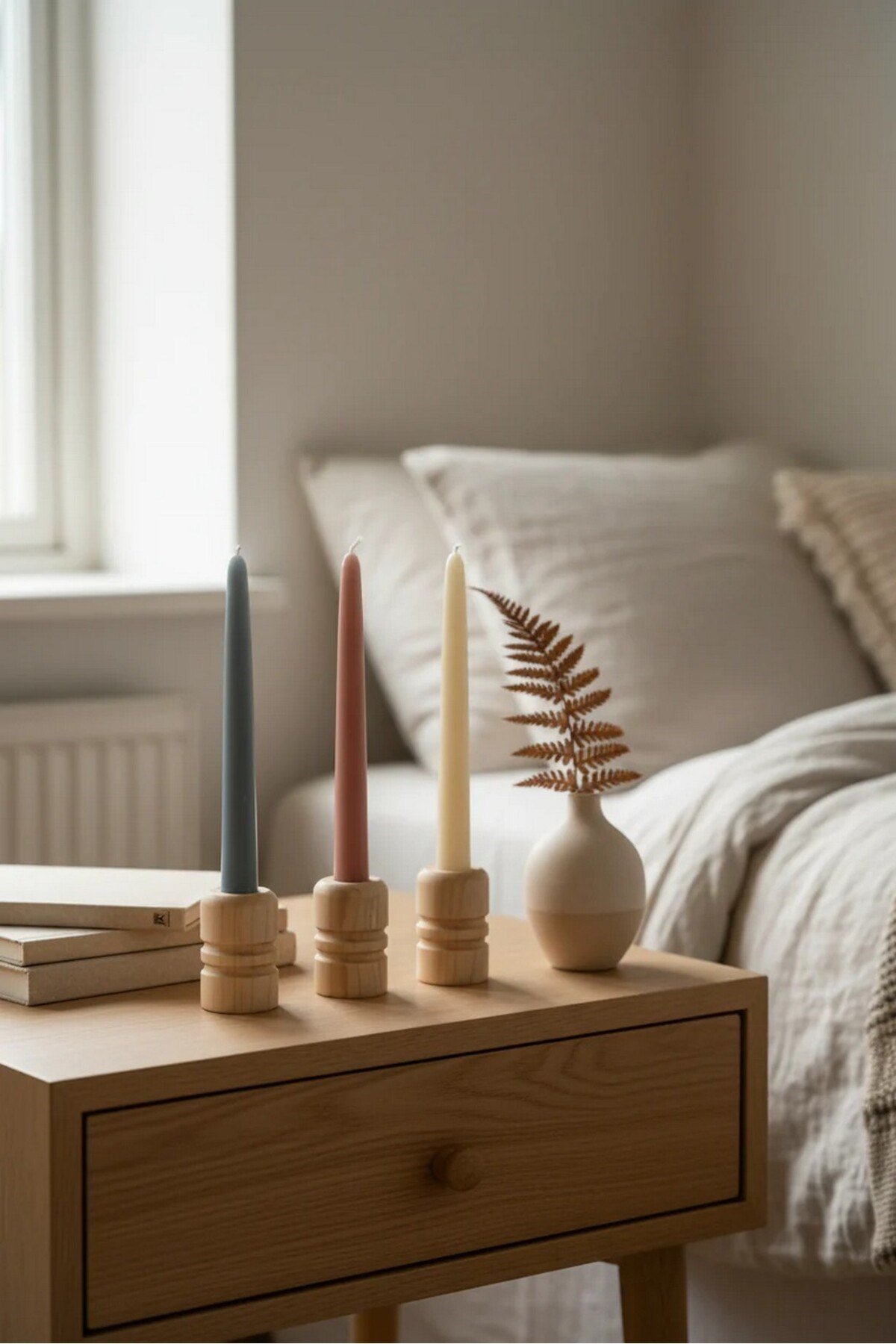 ( MUM 6 ) 3'lü El Yapımı Doğal Ahşap Vazo Şamdan Mumluk 7 cm Modern Dekoratif İskandinav Masif Mumluk