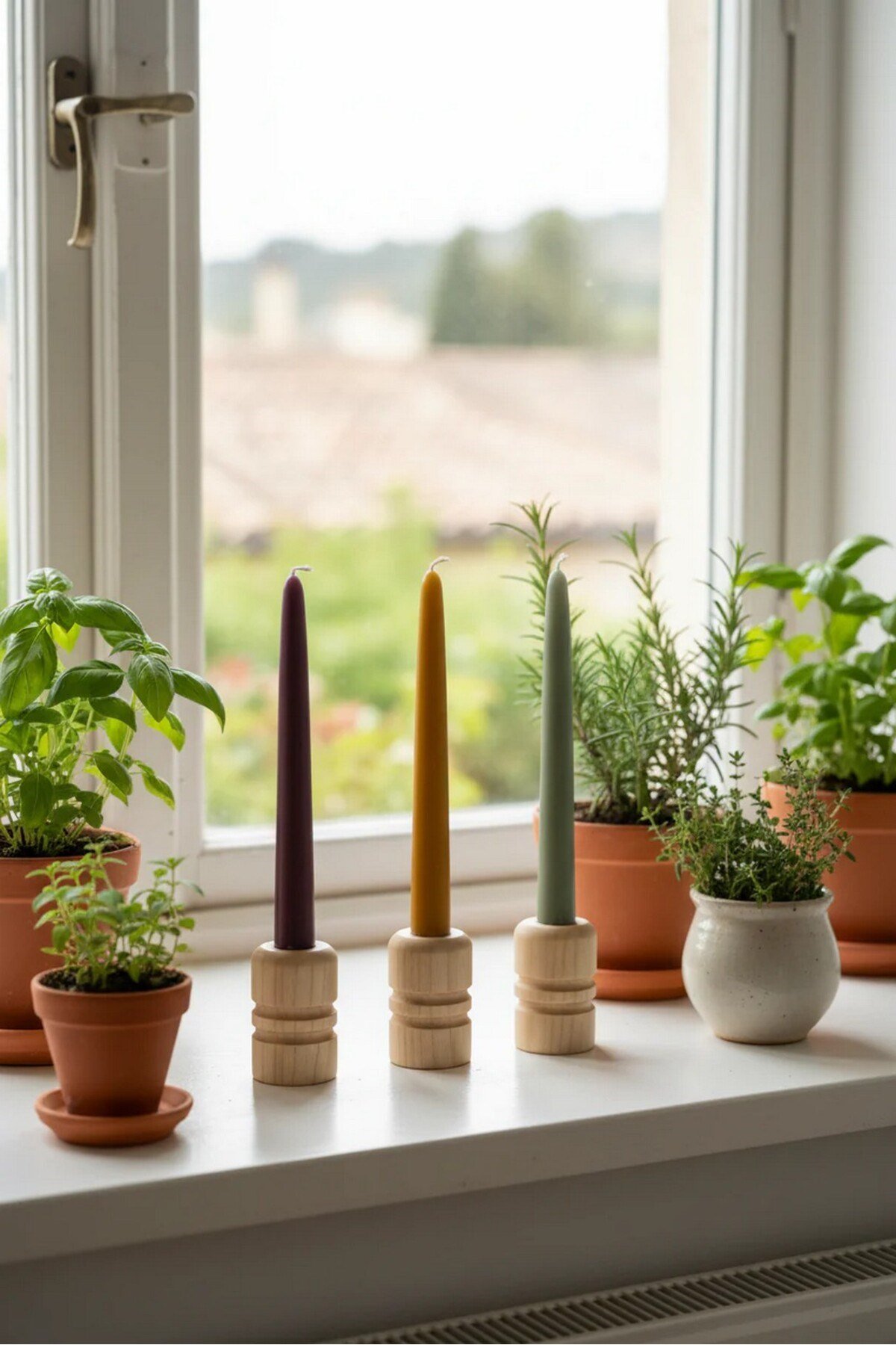 ( MUM 6 ) 3'lü El Yapımı Doğal Ahşap Vazo Şamdan Mumluk 7 cm Modern Dekoratif İskandinav Masif Mumluk