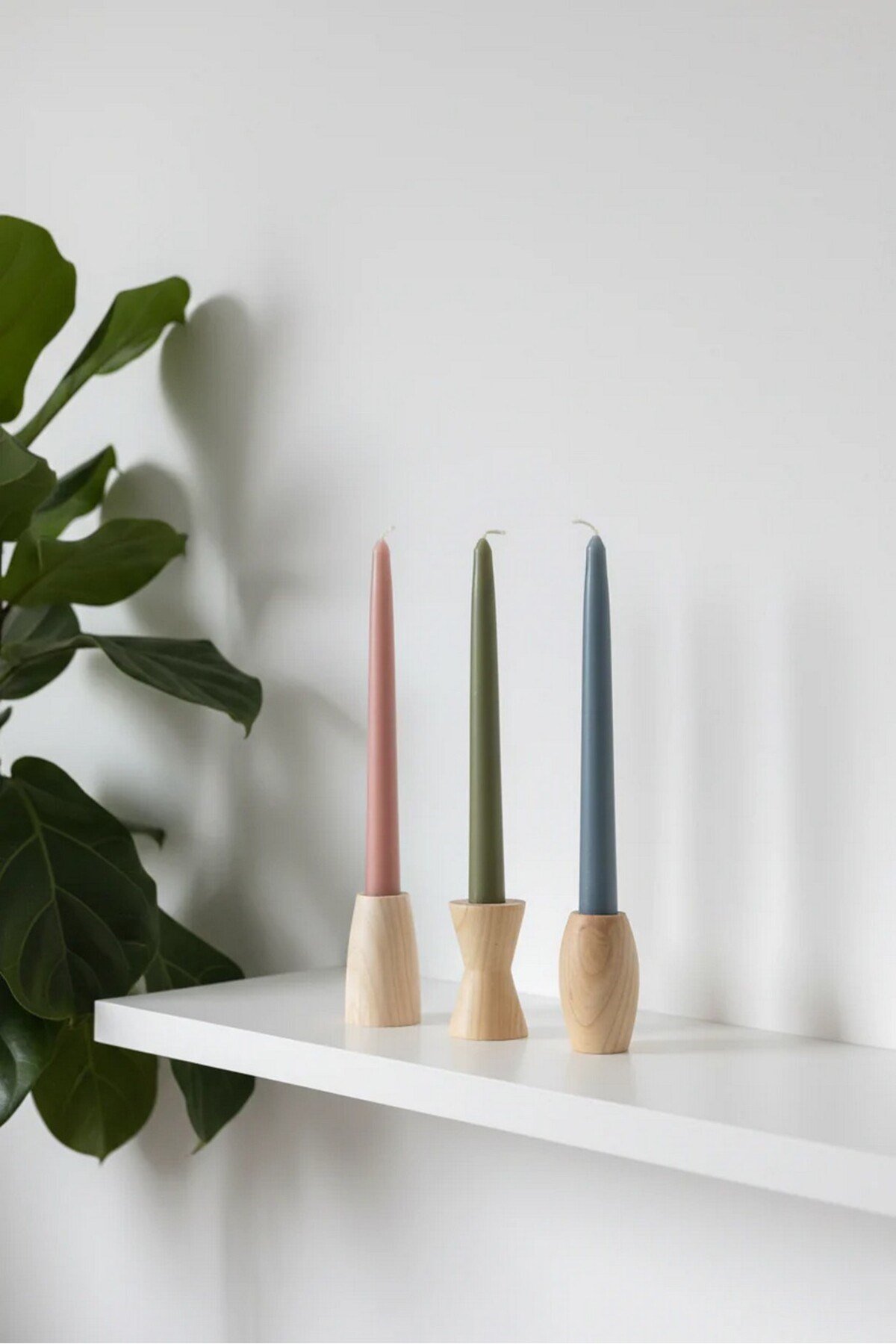 ( MUM 7 ) 3' lü El Yapımı Doğal Ahşap Vazo Şamdan Mumluk 8 cm Modern Dekoratif İskandinav Masif Mumluk