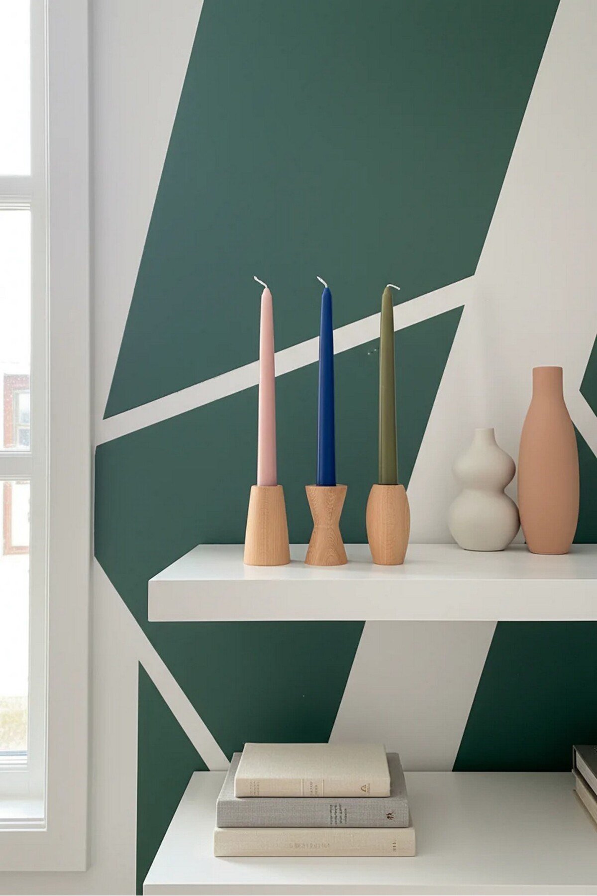 ( MUM 8 ) 3'lü El Yapımı Doğal Ahşap Vazo Şamdan Mumluk 8 cm Modern Dekoratif İskandinav Masif Mumluk