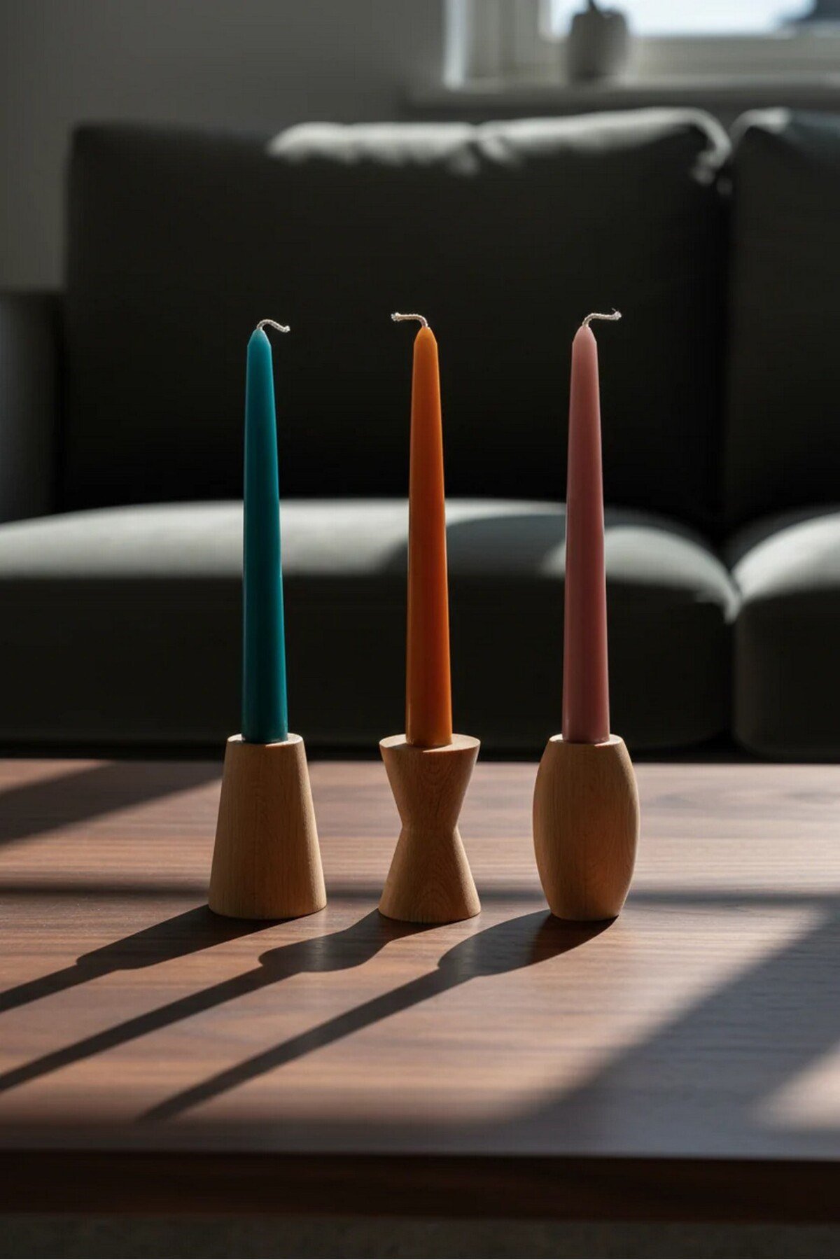 ( MUM 8 ) 3'lü El Yapımı Doğal Ahşap Vazo Şamdan Mumluk 8 cm Modern Dekoratif İskandinav Masif Mumluk