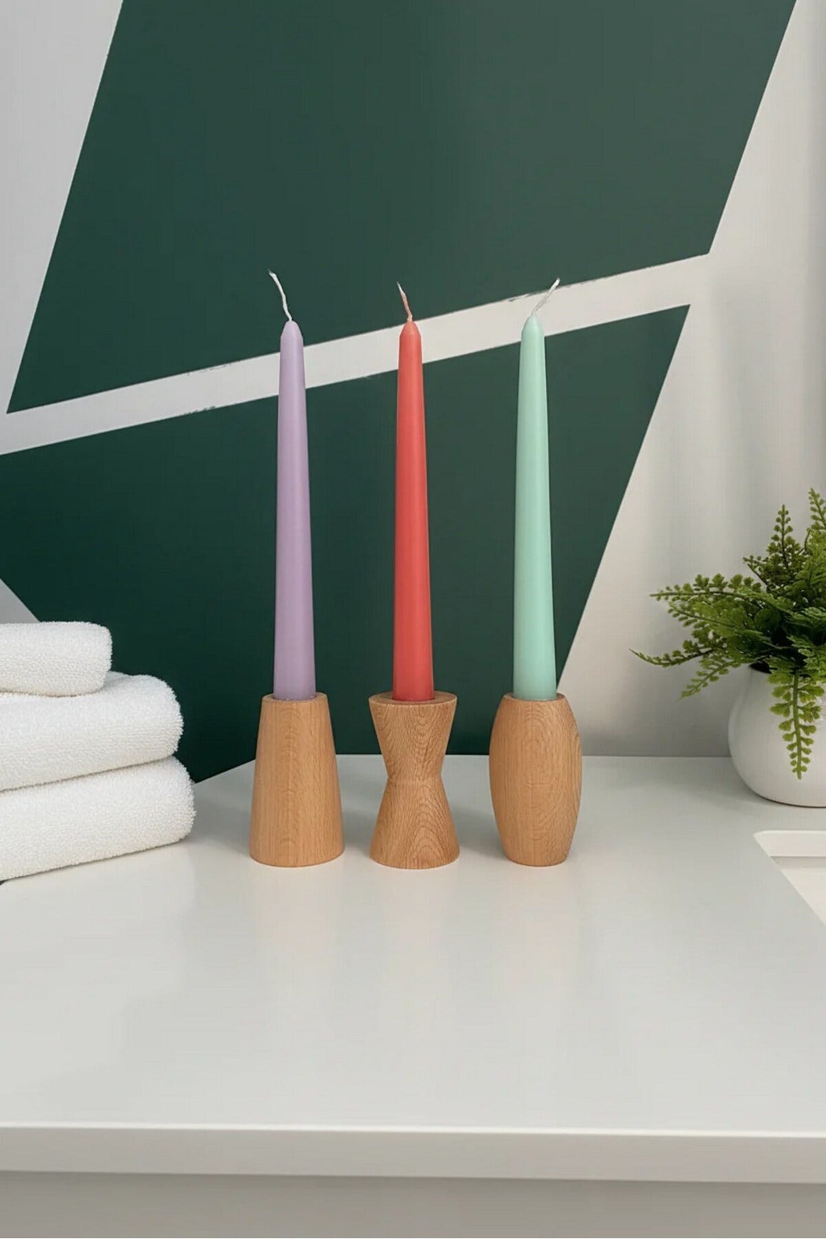 ( MUM 8 ) 3'lü El Yapımı Doğal Ahşap Vazo Şamdan Mumluk 8 cm Modern Dekoratif İskandinav Masif Mumluk
