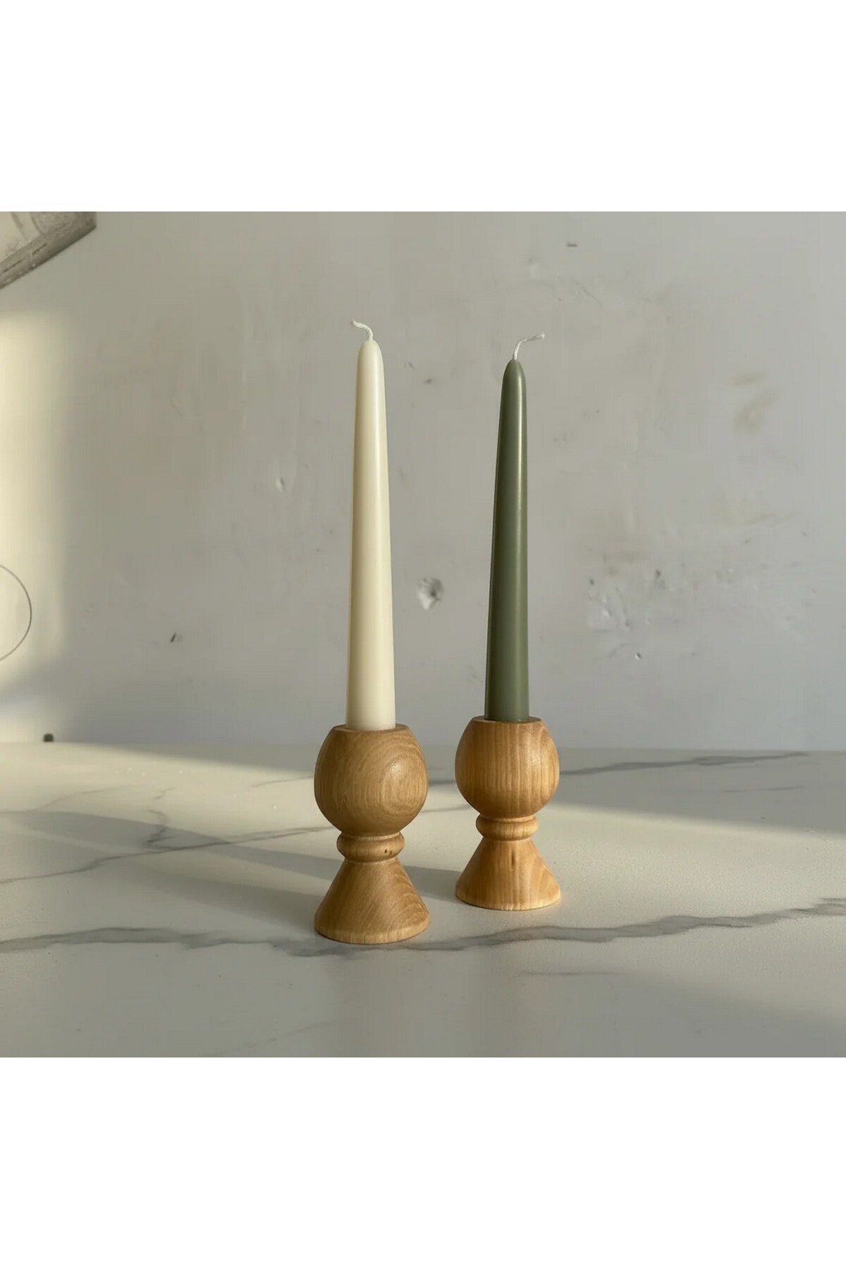 ( MUM 9 ) 2'li El Yapımı Doğal Ahşap Vazo Şamdan Mumluk 9 cm Modern Dekoratif İskandinav Masif Mumluk
