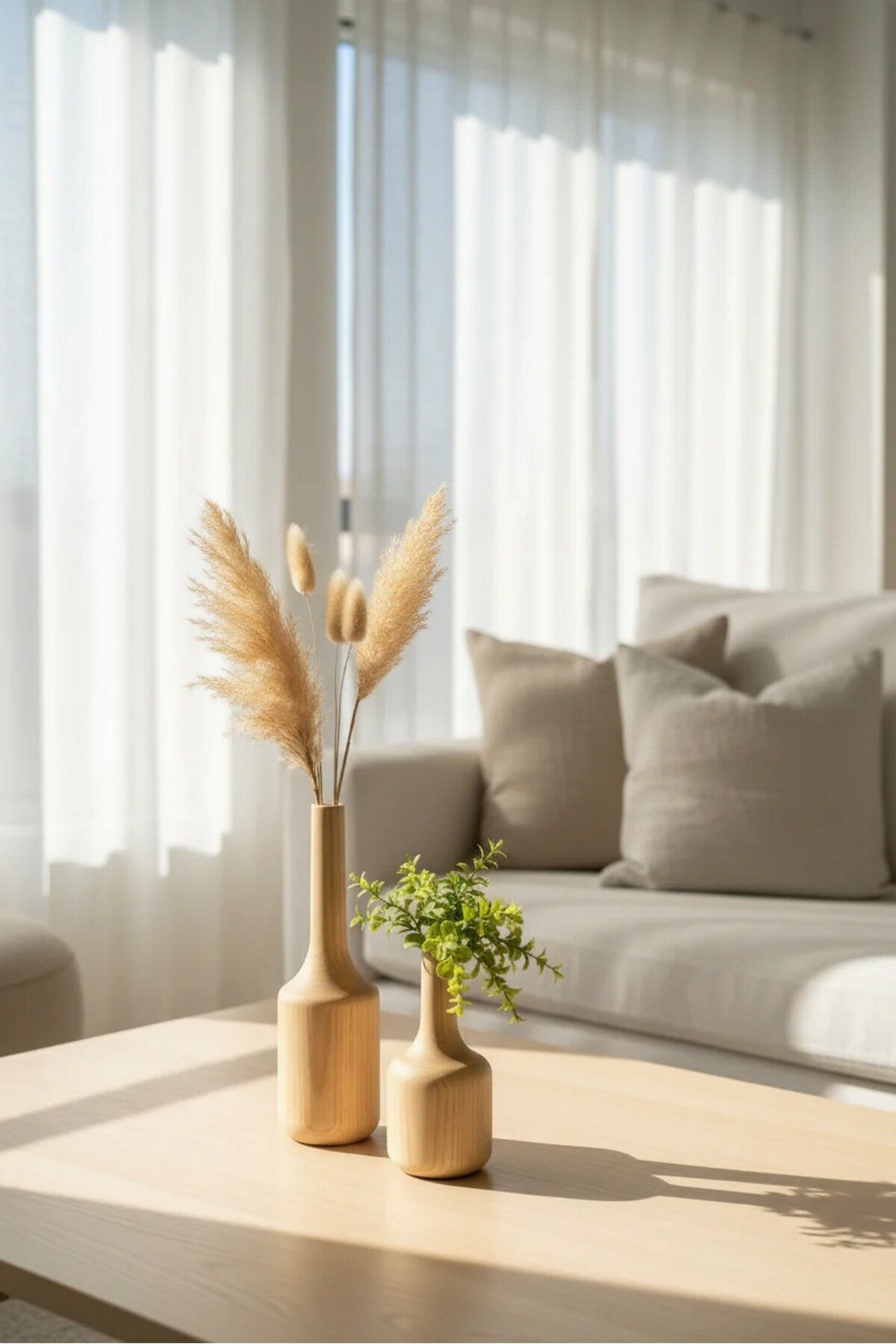 ( VZ 3 ) 2'li El Yapımı Doğal Ahşap Vazo Şamdan Mumluk 25x16 cm Modern Dekoratif İskandinav Masif Mumluk