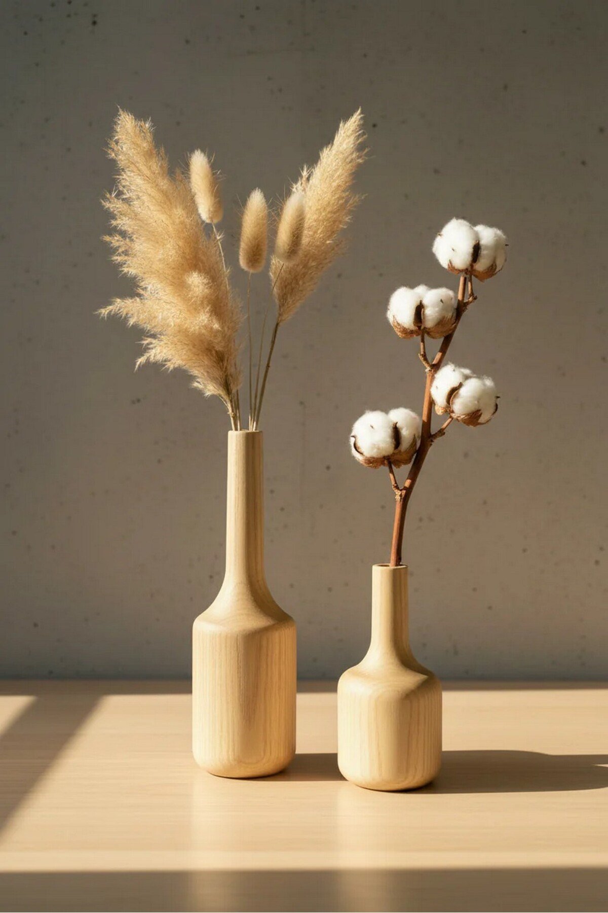( VZ 3 ) 2'li El Yapımı Doğal Ahşap Vazo Şamdan Mumluk 25x16 cm Modern Dekoratif İskandinav Masif Mumluk