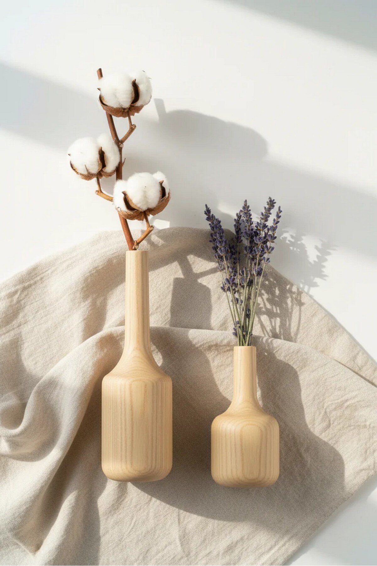 ( VZ 3 ) 2'li El Yapımı Doğal Ahşap Vazo Şamdan Mumluk 25x16 cm Modern Dekoratif İskandinav Masif Mumluk