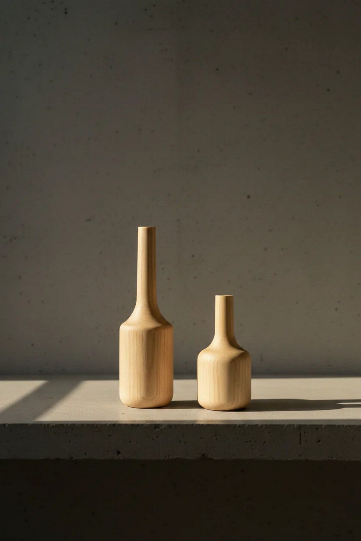 ( VZ 3 ) 2'li El Yapımı Doğal Ahşap Vazo Şamdan Mumluk 25x16 cm Modern Dekoratif İskandinav Masif Mumluk