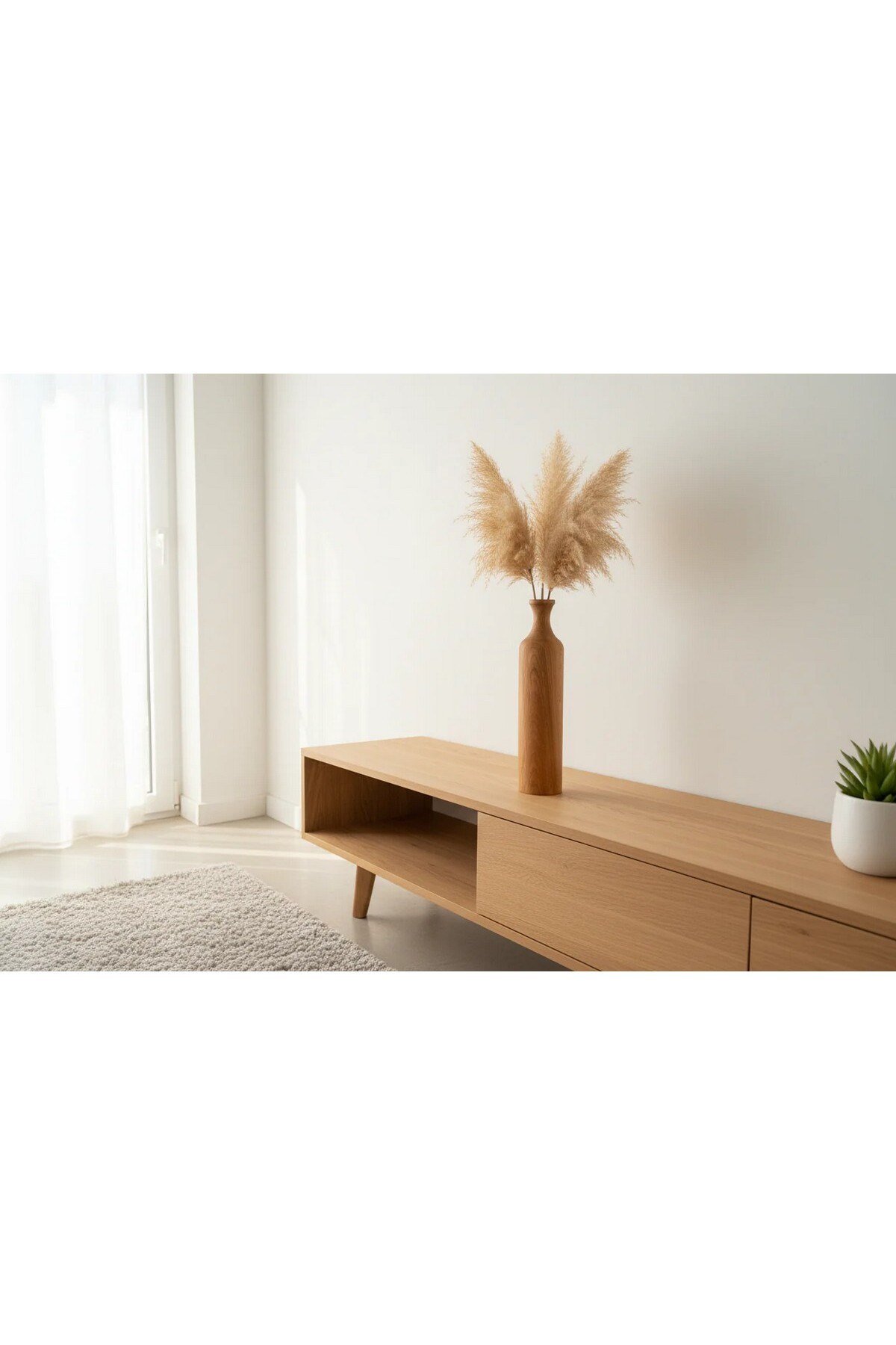 ( VZ 4 ) 3'lü El Yapımı Doğal Ahşap Vazo Şamdan Mumluk 30x25x20 cm Modern Dekoratif İskandinav Masif Mumluk
