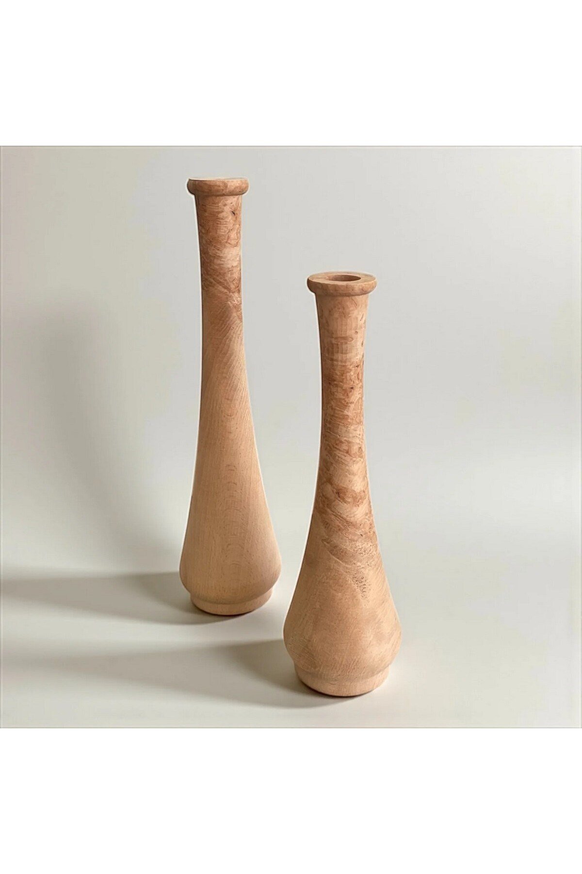 ( VZ 5 ) 2'li El Yapımı Doğal Ahşap Vazo Şamdan Mumluk 30x25 cm Modern Dekoratif İskandinav Masif Mumluk