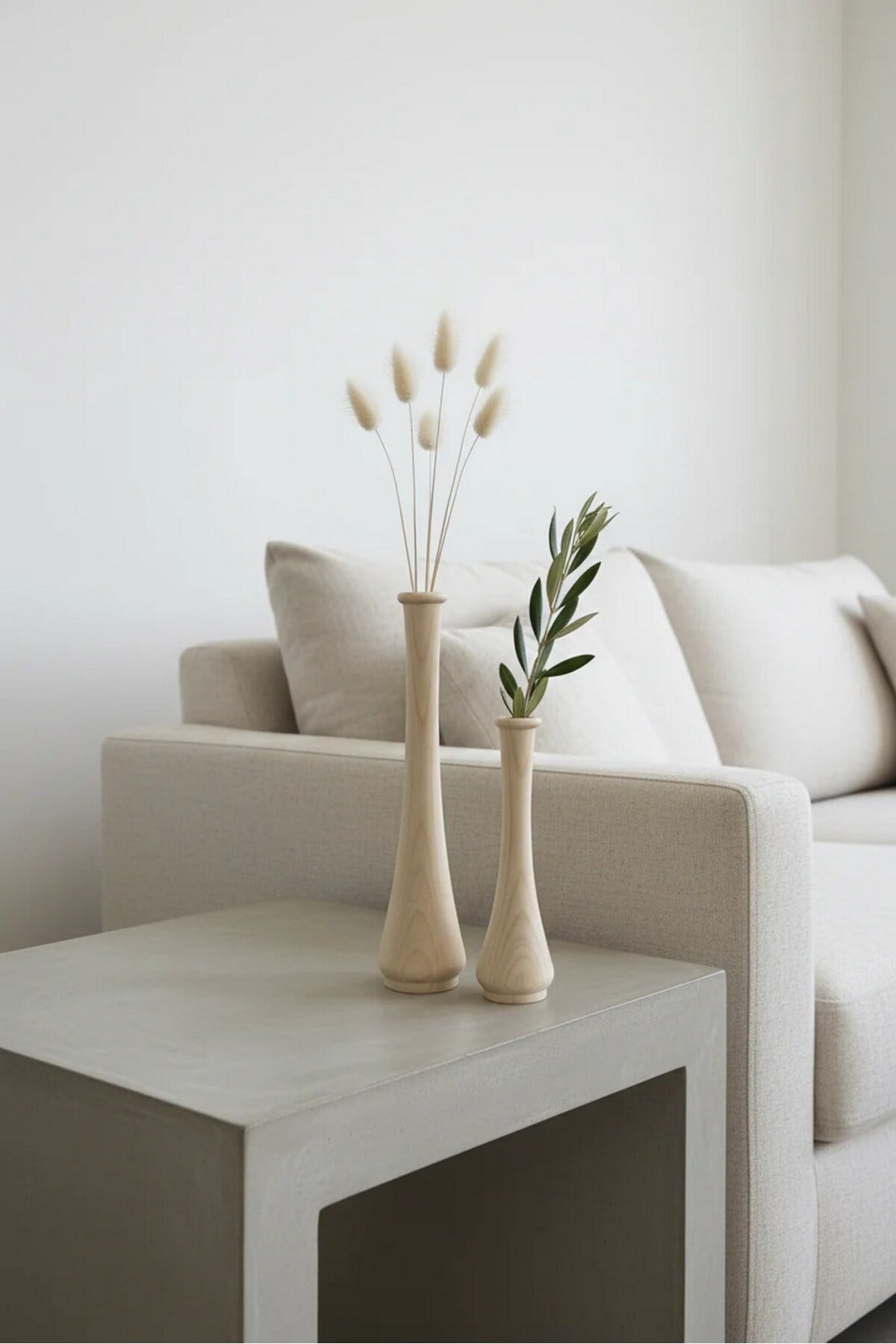 ( VZ 5 ) 2'li El Yapımı Doğal Ahşap Vazo Şamdan Mumluk 30x25 cm Modern Dekoratif İskandinav Masif Mumluk
