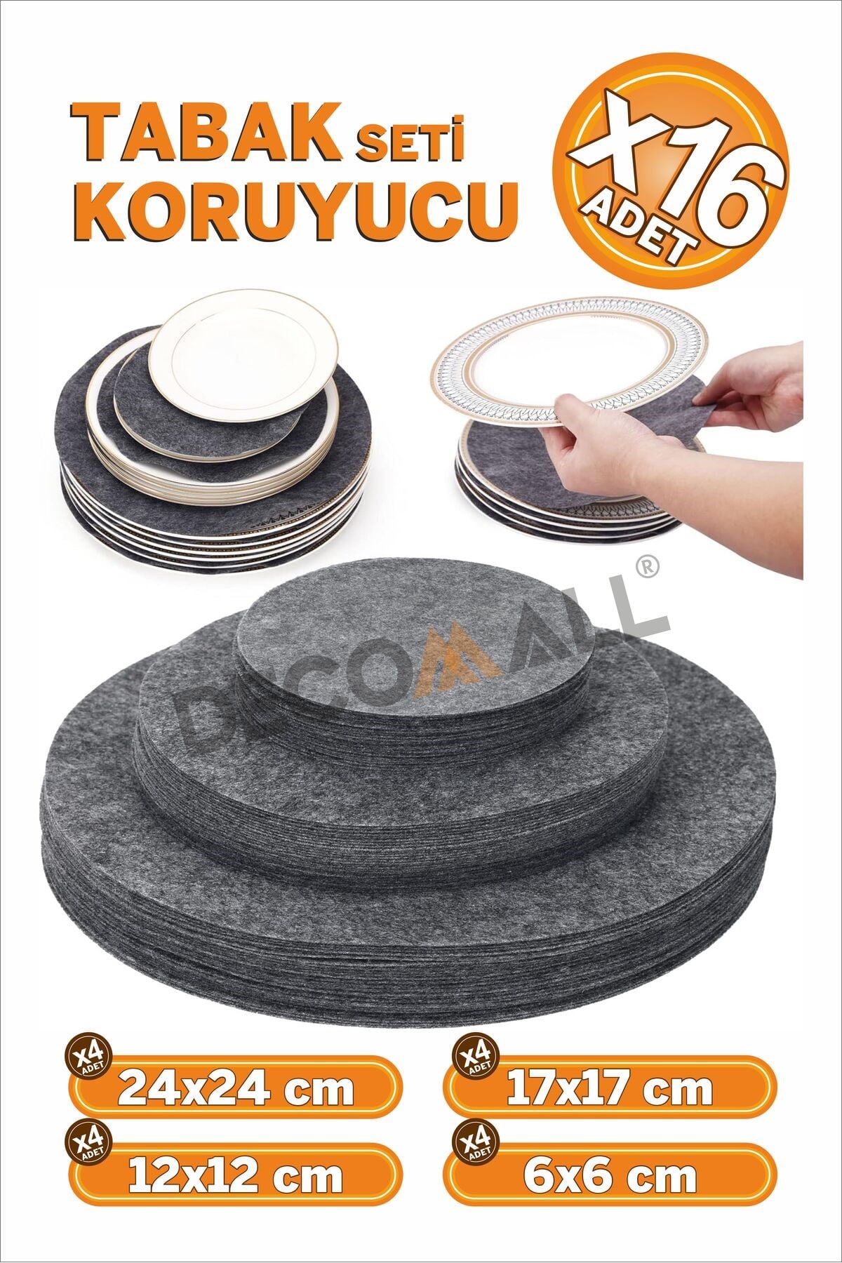 16 Parça Keçe Tabak Koruyucu Tabak Ayırıcılar Porselen Koruyucu Cam Koruyucu Düzenleyici
