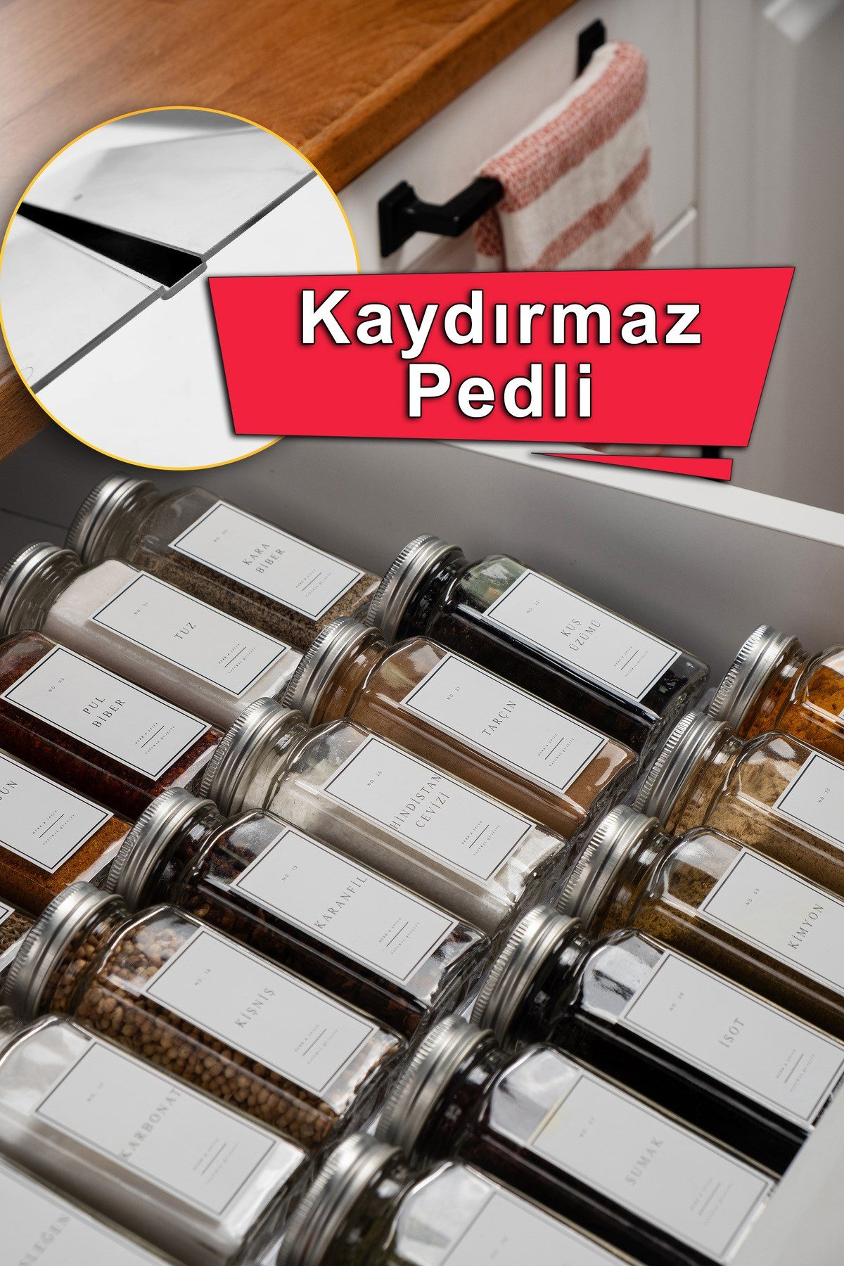 2 ADET Kaydırmaz Pedli Şeffaf Baharatlık Standı - 27x13 Cm Ebatlı Düzenleyici Organizer - Mhydkplx2