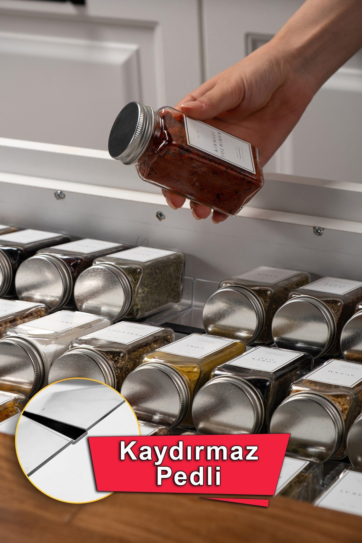 2 ADET Kaydırmaz Pedli Şeffaf Baharatlık Standı - 27x13 Cm Ebatlı Düzenleyici Organizer - Mhydkplx2