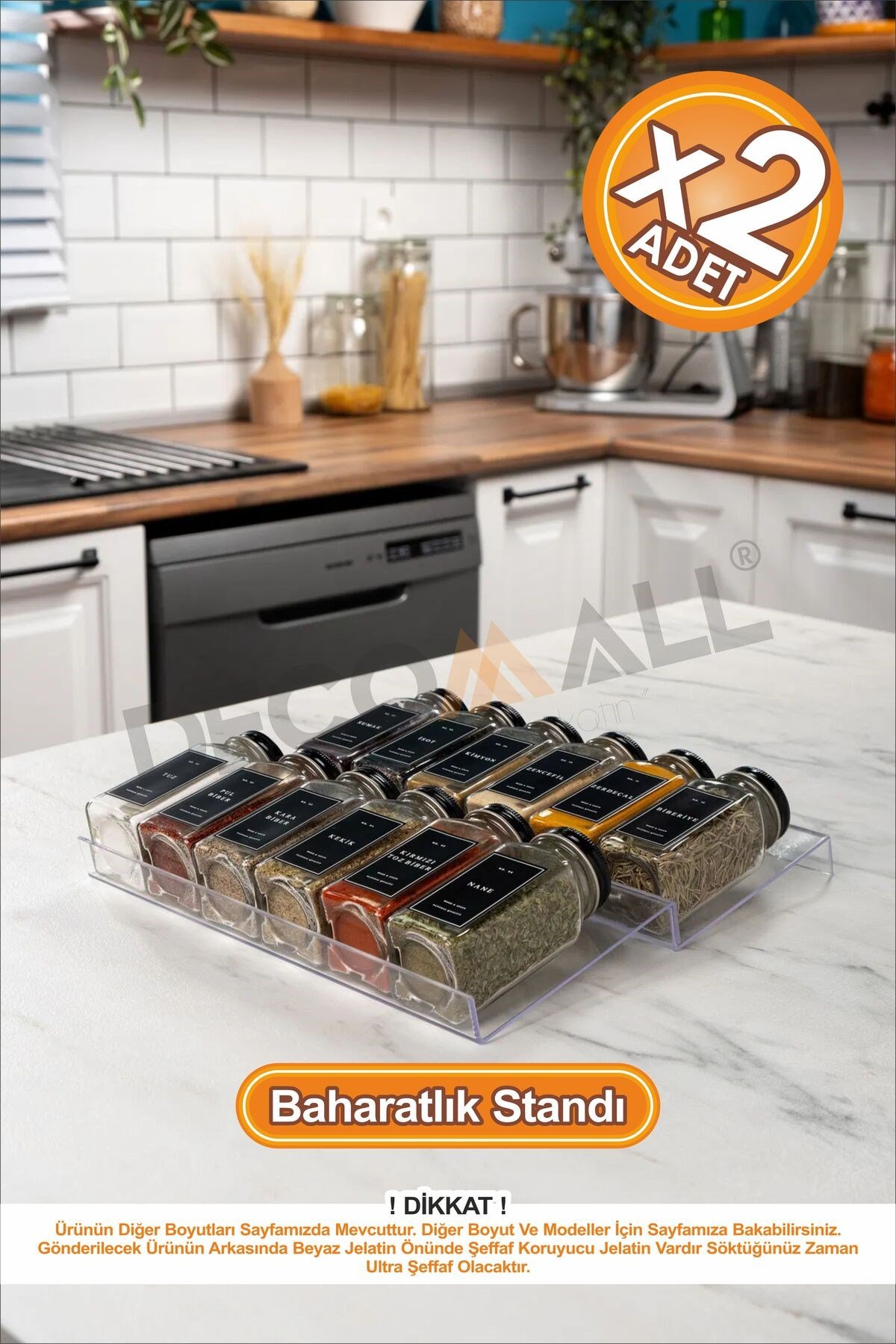 2 Adet Pleksi Şeffaf Stand Baharatlık Standı Çekmece Içi Düzenleyici Ayarlanabilir