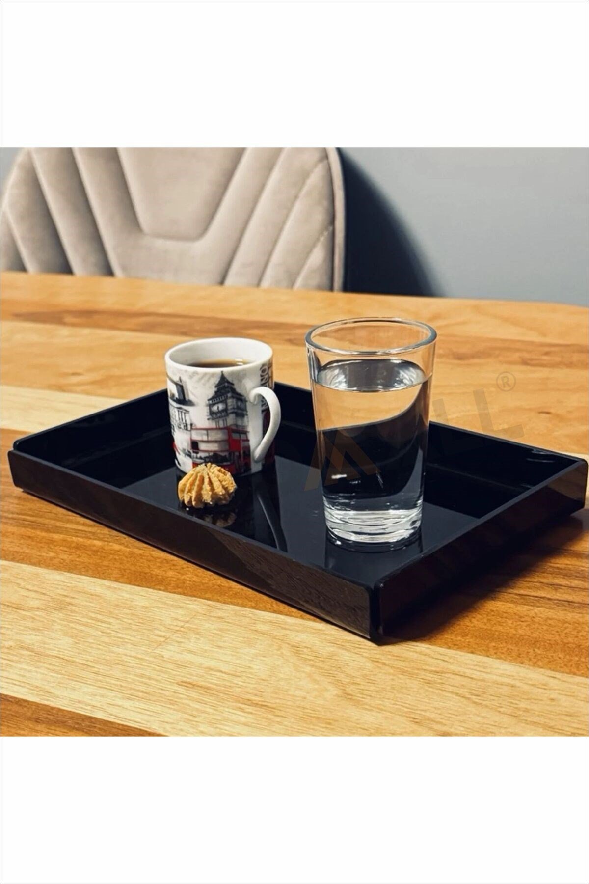 2'li SiyahDekoratif Sunum Nişan Kahve Pleksi Tepsi 22x14 cm Küçük Boy