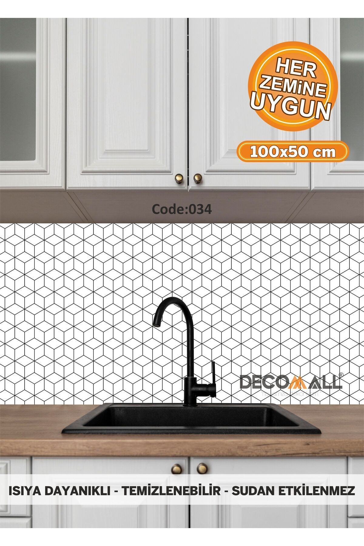 34 Code YAPIŞKANLI DESENLİ FOLYO DUVAR DOLAP MUTFAK TEZGAH ARASI FOLYO KAPLAMA(50x100cm)