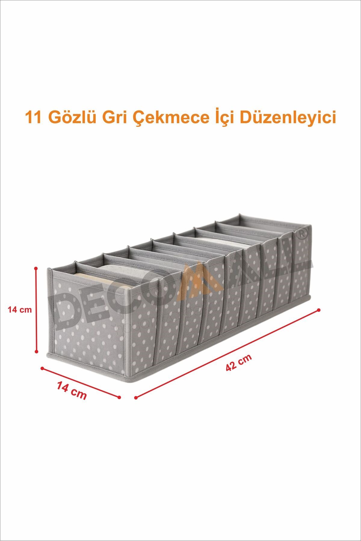 4 Adet 11 Gözlü Gri Benekli Çekmece Içi Düzenleyici Organizer Çok Amaçlı 42 X 14 X 14 Cm M Beden