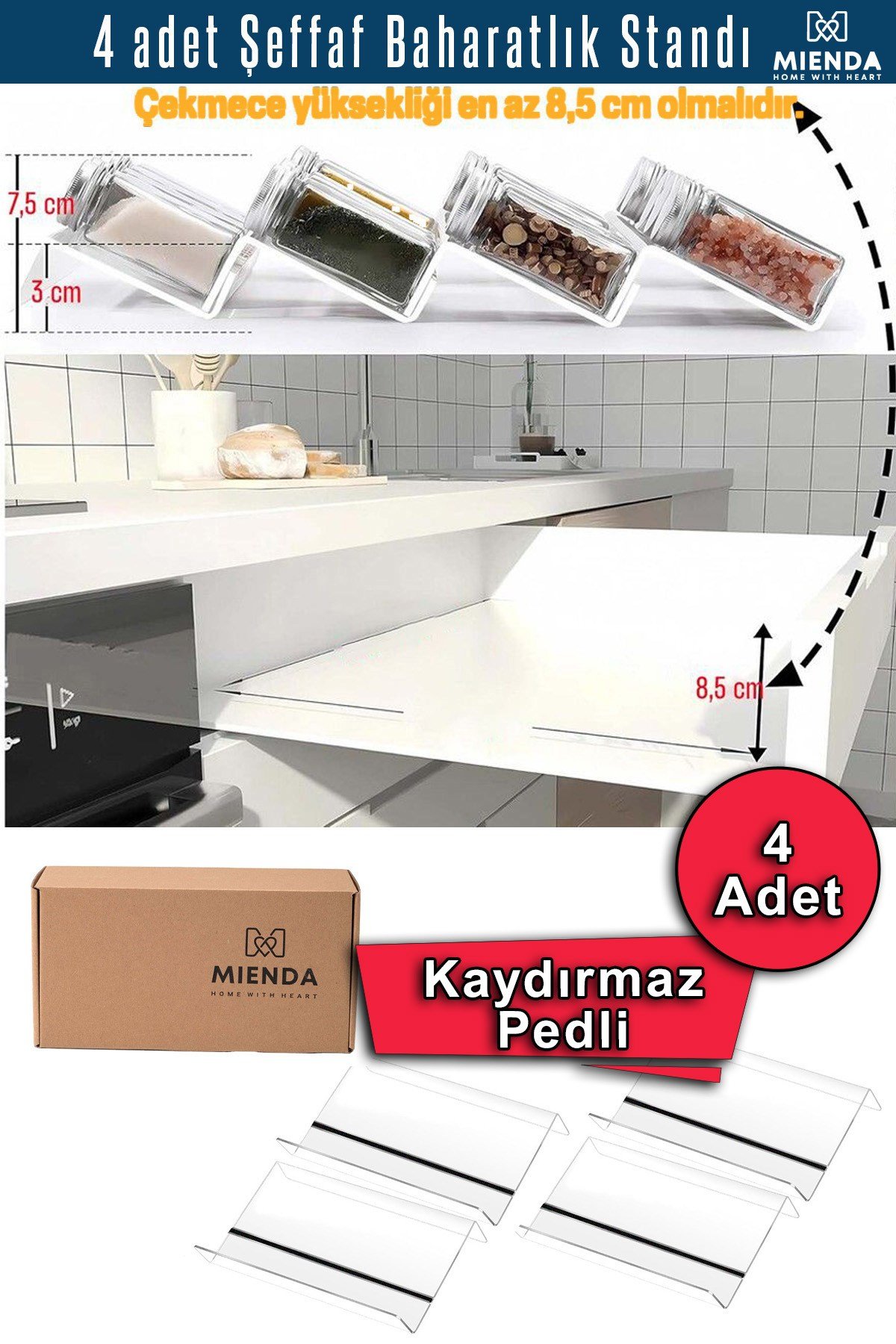 4 Parça Baharatlık Standı Çekmece Içi Düzenleyici Organizer