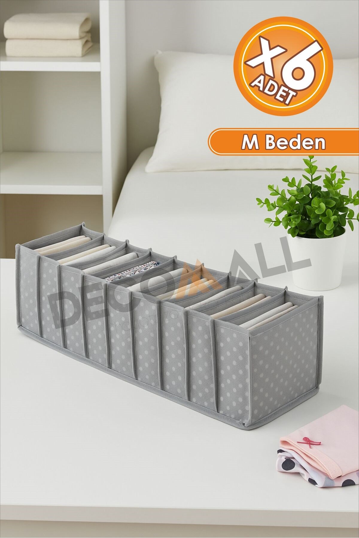 6 Adet 11 Gözlü Gri Benekli Çekmece Içi Düzenleyici Organizer Çok Amaçlı 42 X 14 X 14 Cm M Beden