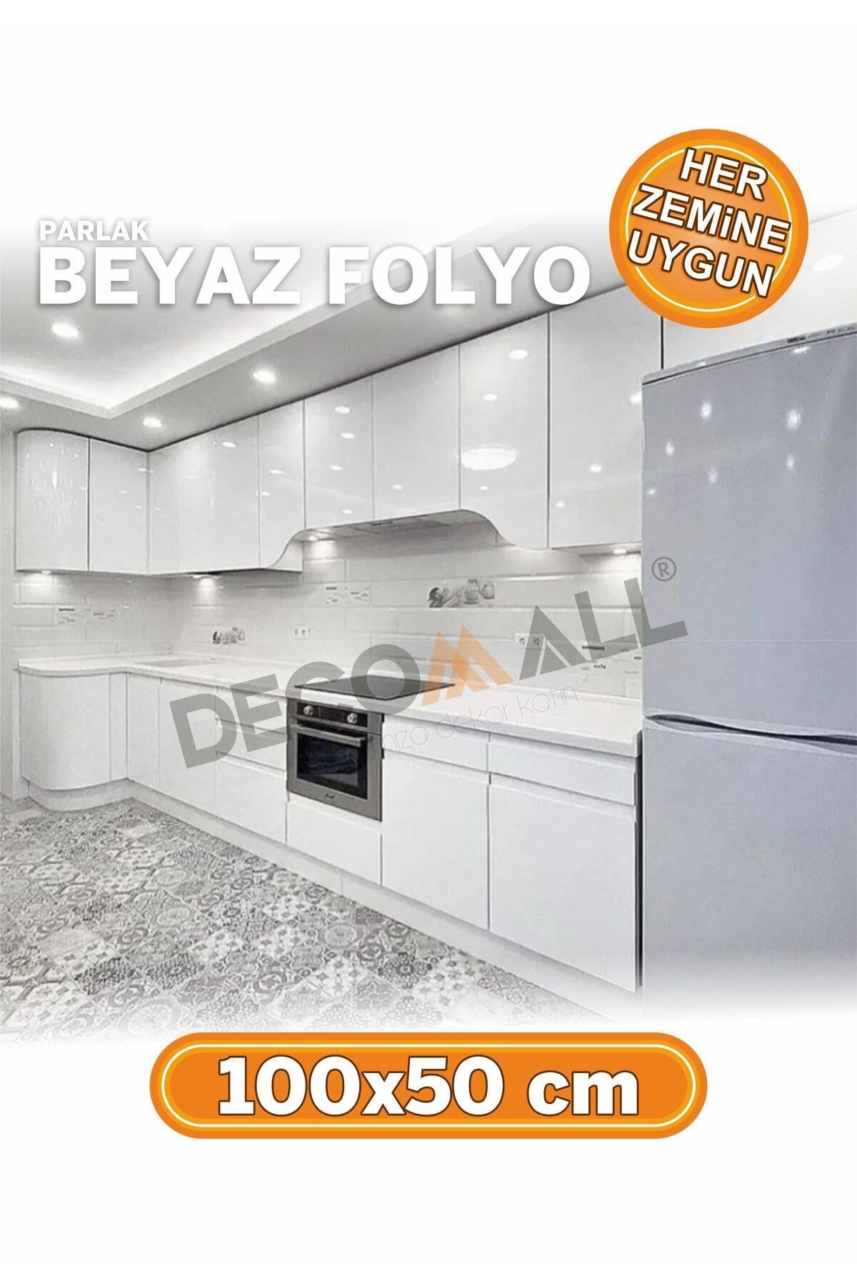 Beyaz Folyo Kendinden Yapışkanlı Folyo Mutfak Dolapı - Mobilya Kaplama - Fayans Kaplama 100 X 200