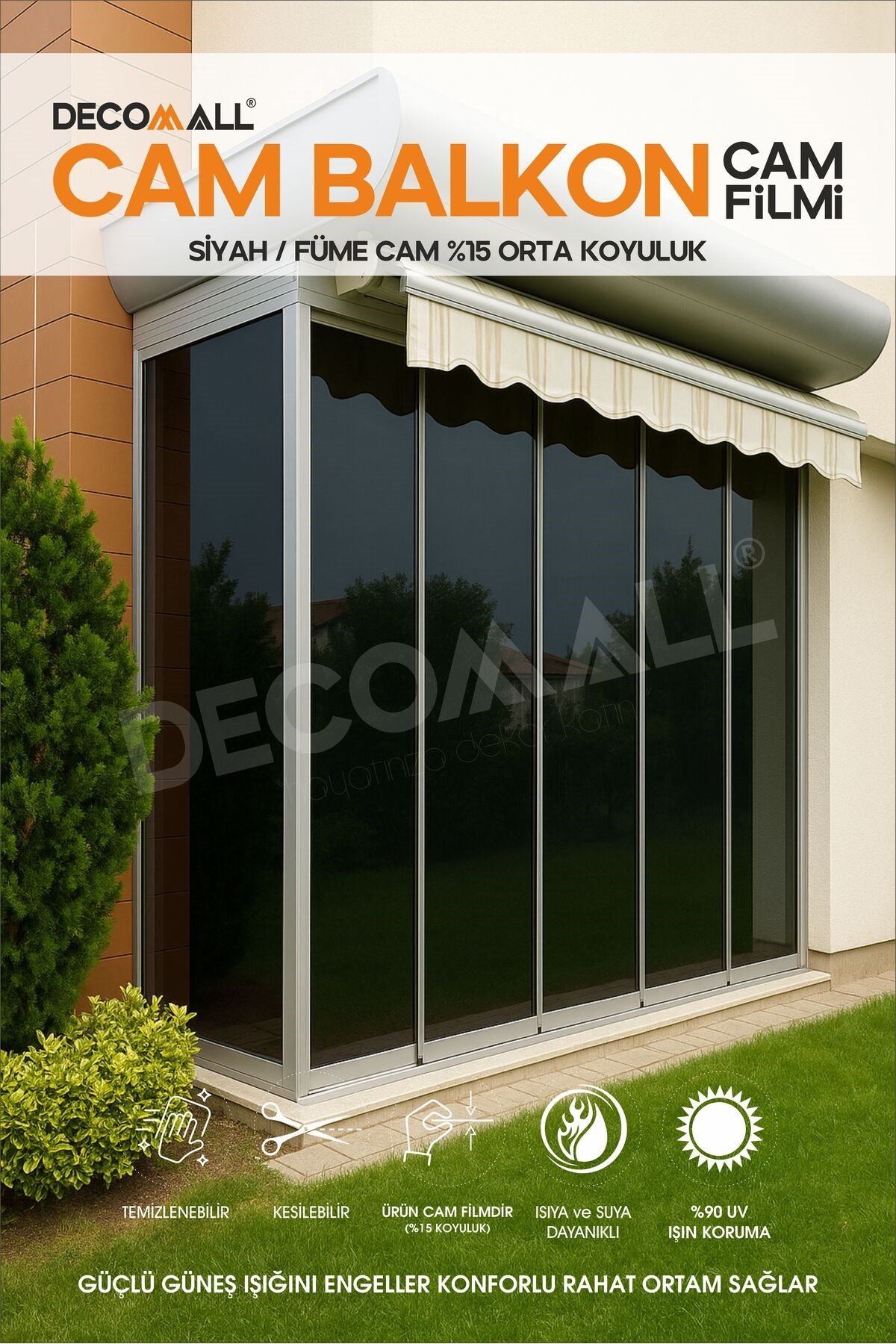 Cam Balkon Cam Filmi Kaplama Siyah Koyu Kaplama Güvenlik Filmi 50 cm x 200 cm