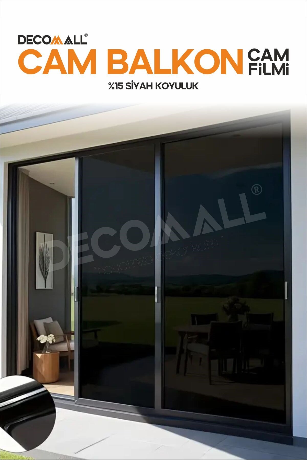 Cam Balkon Cam Filmi Kaplama Siyah Koyu Kaplama Güvenlik Filmi 50 cm x 200 cm