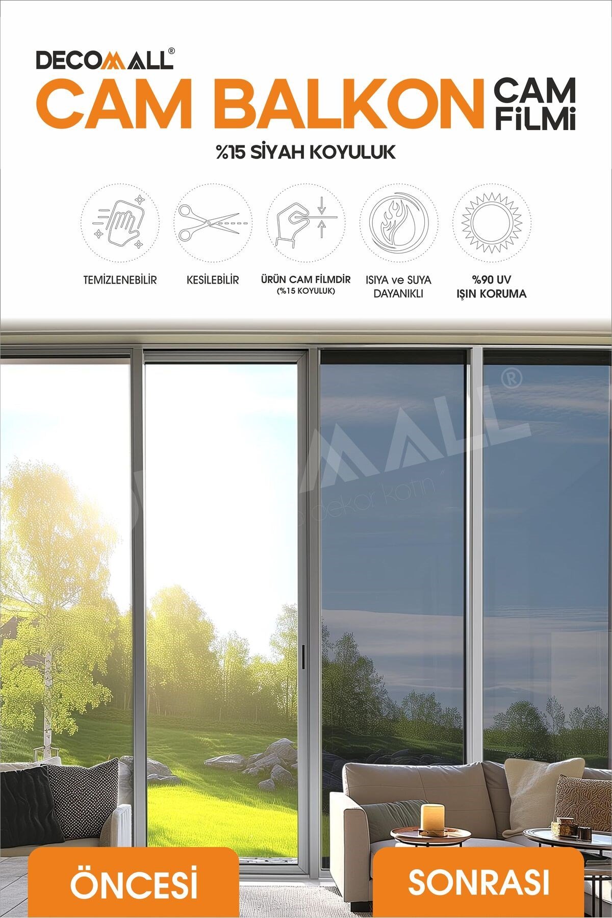 Cam Balkon Cam Filmi Kaplama Siyah Koyu Kaplama Güvenlik Filmi 50 cm x 200 cm