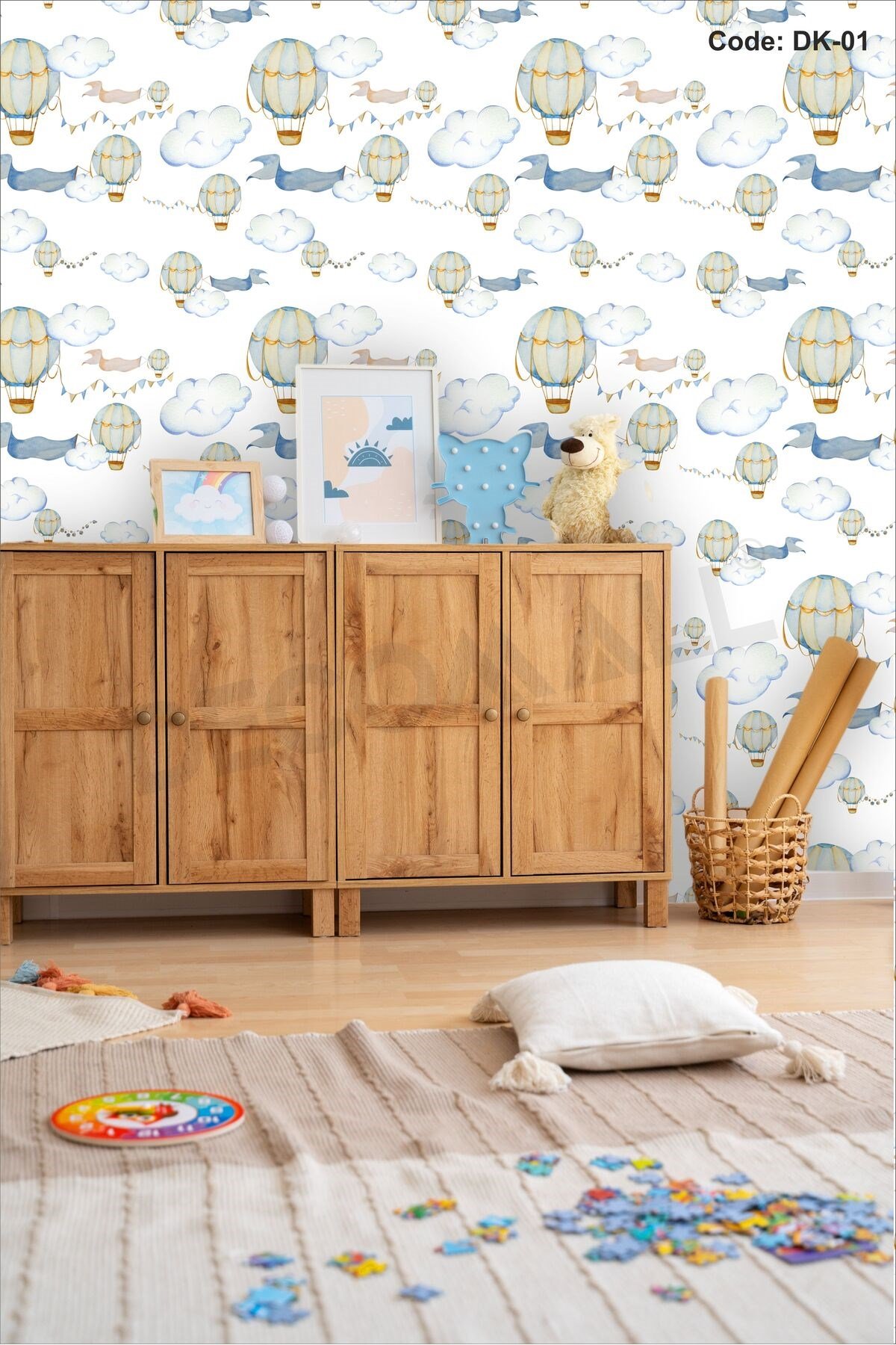 ÇDK-1 Balon Desenli Bebek Çocuk Odası Duvar Kağıdı Kendinden Yapışkanlı 50 cm x 10 m Tek Parça