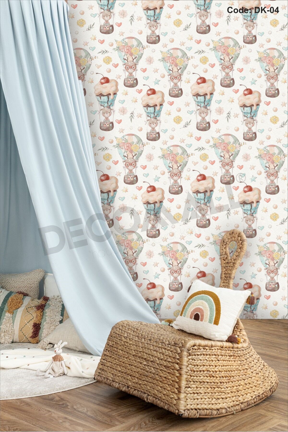 ÇDK-4 Balon Desenli Çocuk Bebek Odası Duvar Kağıdı Kendinden Yapışkanlı 50 cm x 10 m Tek Parça