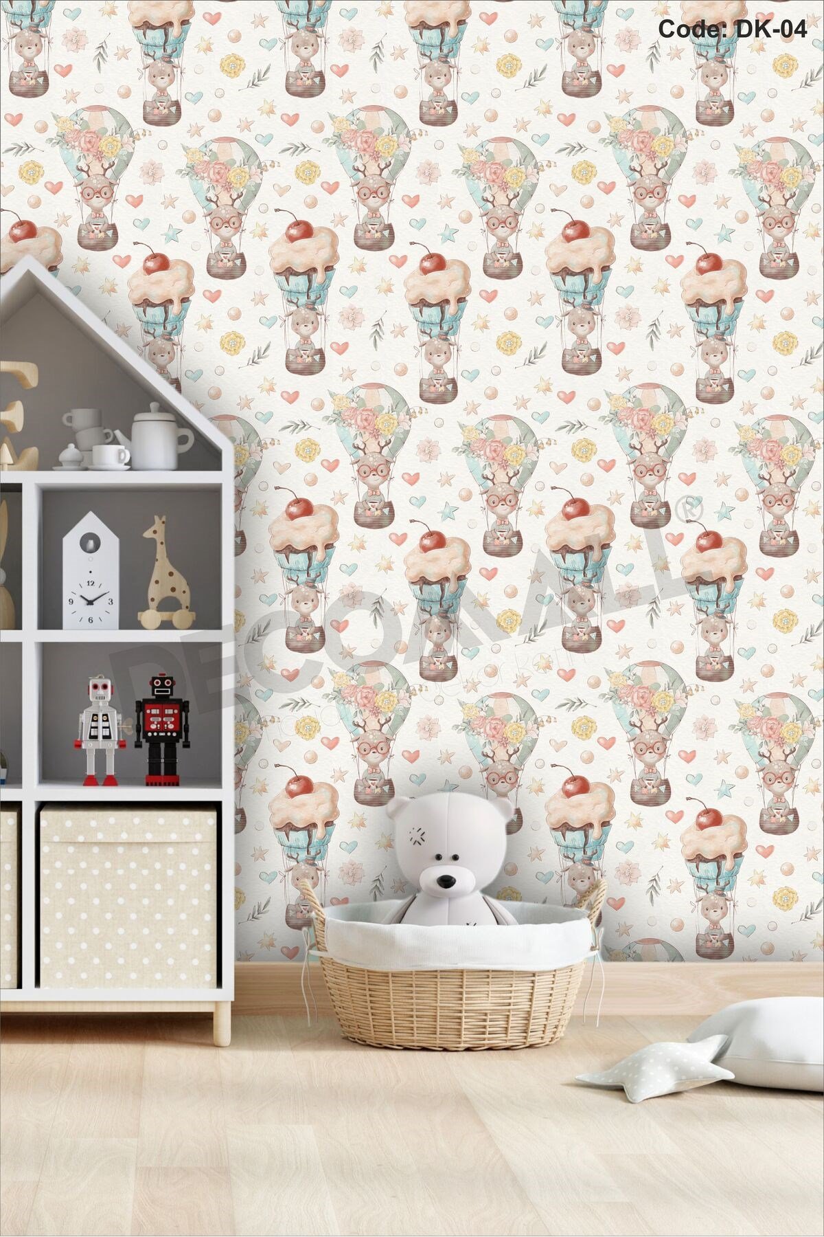 ÇDK-4 Balon Desenli Çocuk Bebek Odası Duvar Kağıdı Kendinden Yapışkanlı 50 cm x 10 m Tek Parça