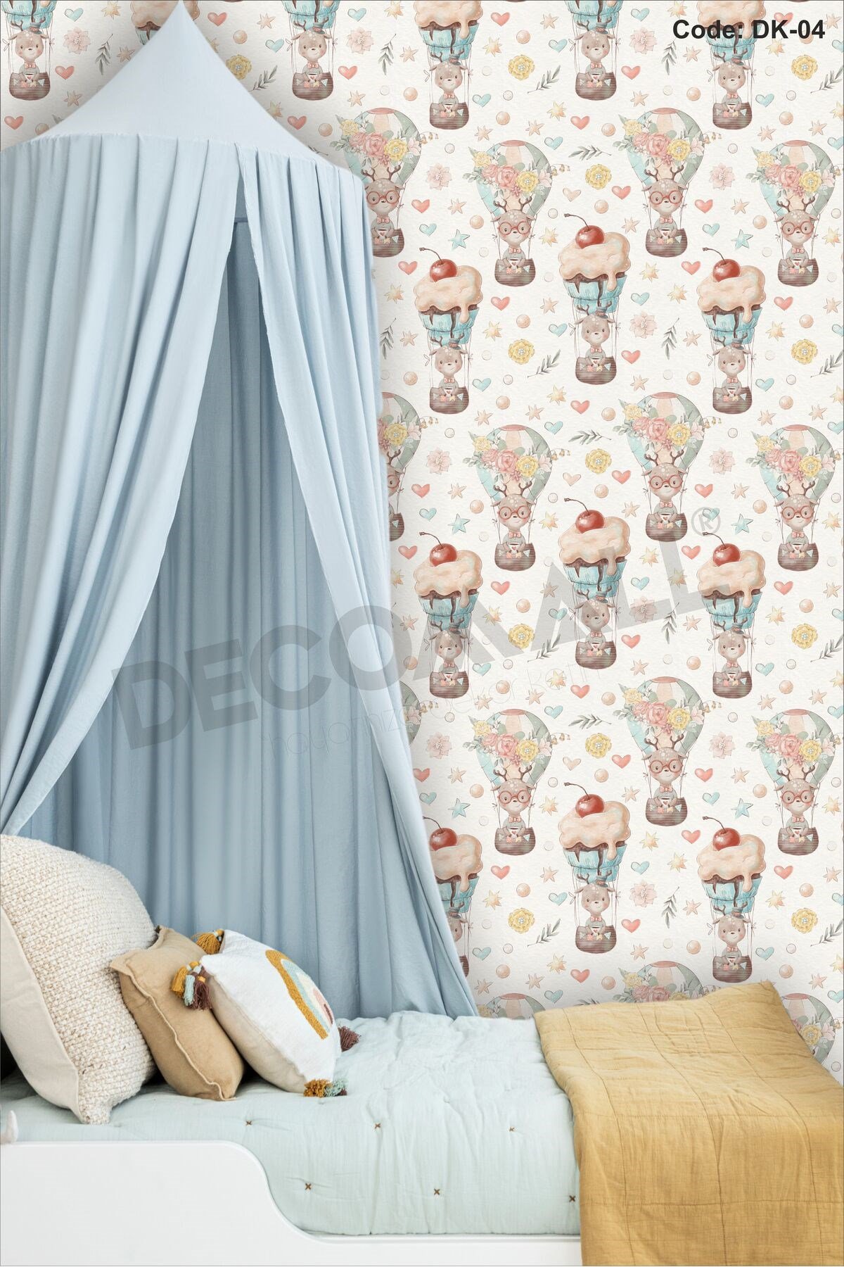 ÇDK-4 Balon Desenli Çocuk Bebek Odası Duvar Kağıdı Kendinden Yapışkanlı 50 cm x 10 m Tek Parça