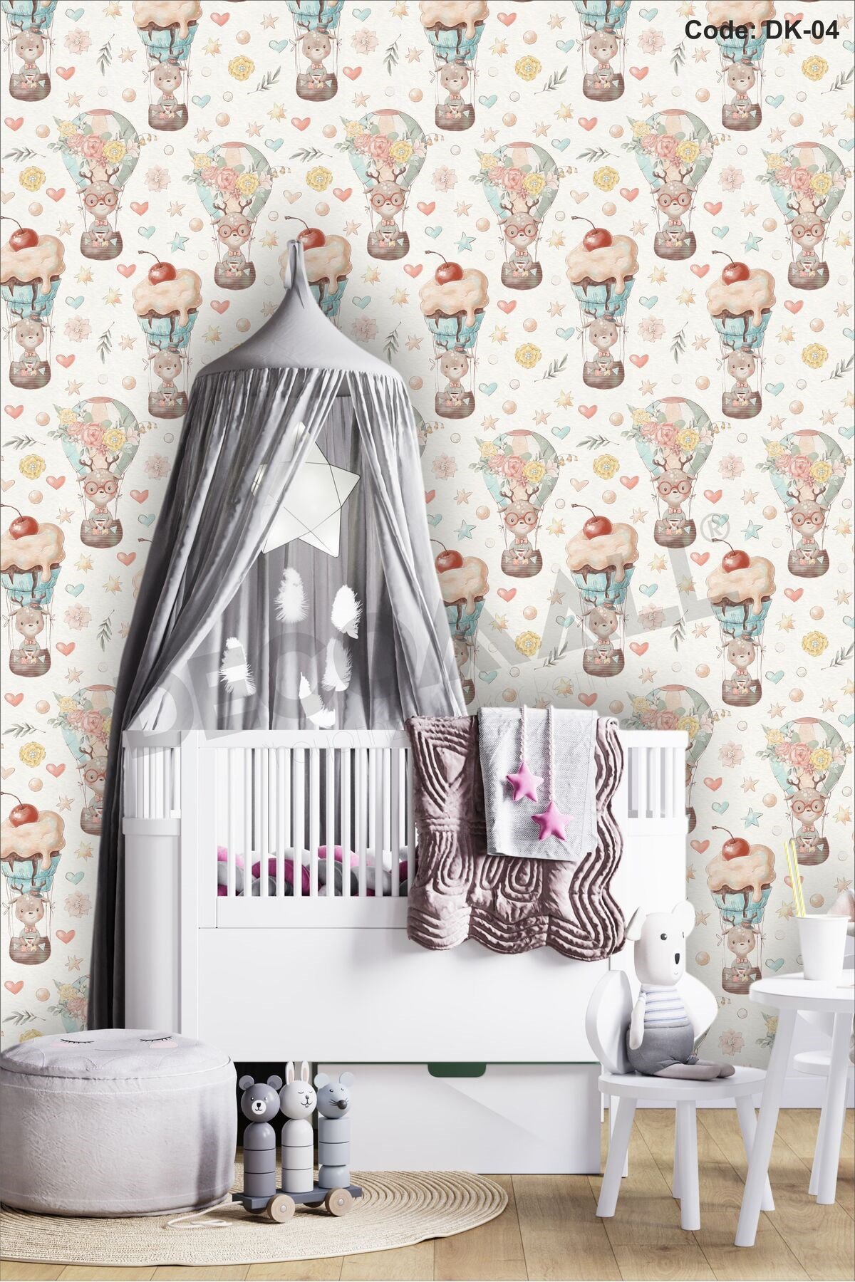 ÇDK-4 Balon Desenli Çocuk Bebek Odası Duvar Kağıdı Kendinden Yapışkanlı 50 cm x 10 m Tek Parça