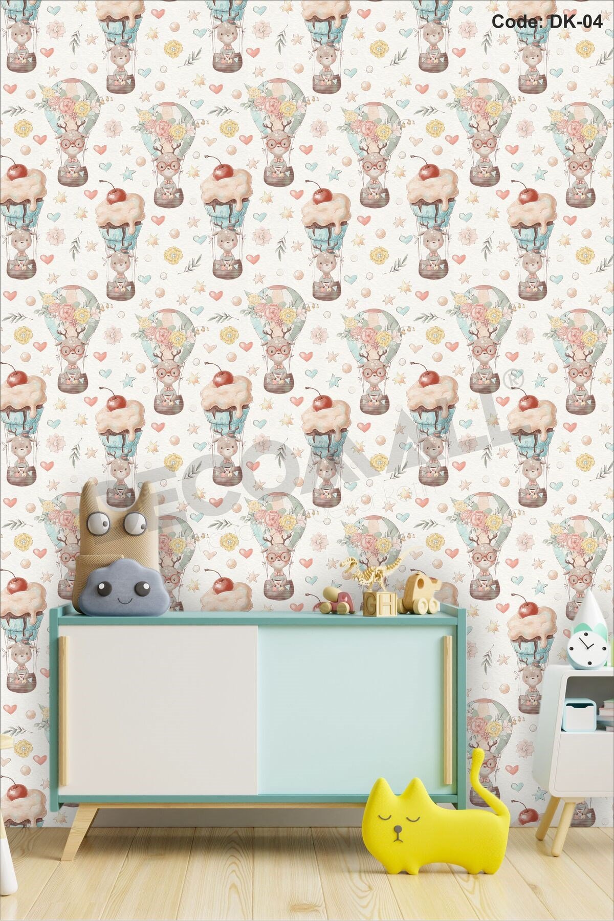 ÇDK-4 Balon Desenli Çocuk Bebek Odası Duvar Kağıdı Kendinden Yapışkanlı 50 cm x 10 m Tek Parça