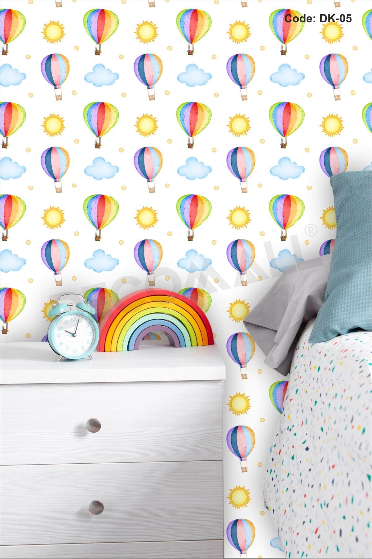 ÇDK-5 Gökkuşağı Balon Desenli Bebek Çocuk Odası Duvar Kağıdı Kendinden Yapışkanlı 50cm x 10m