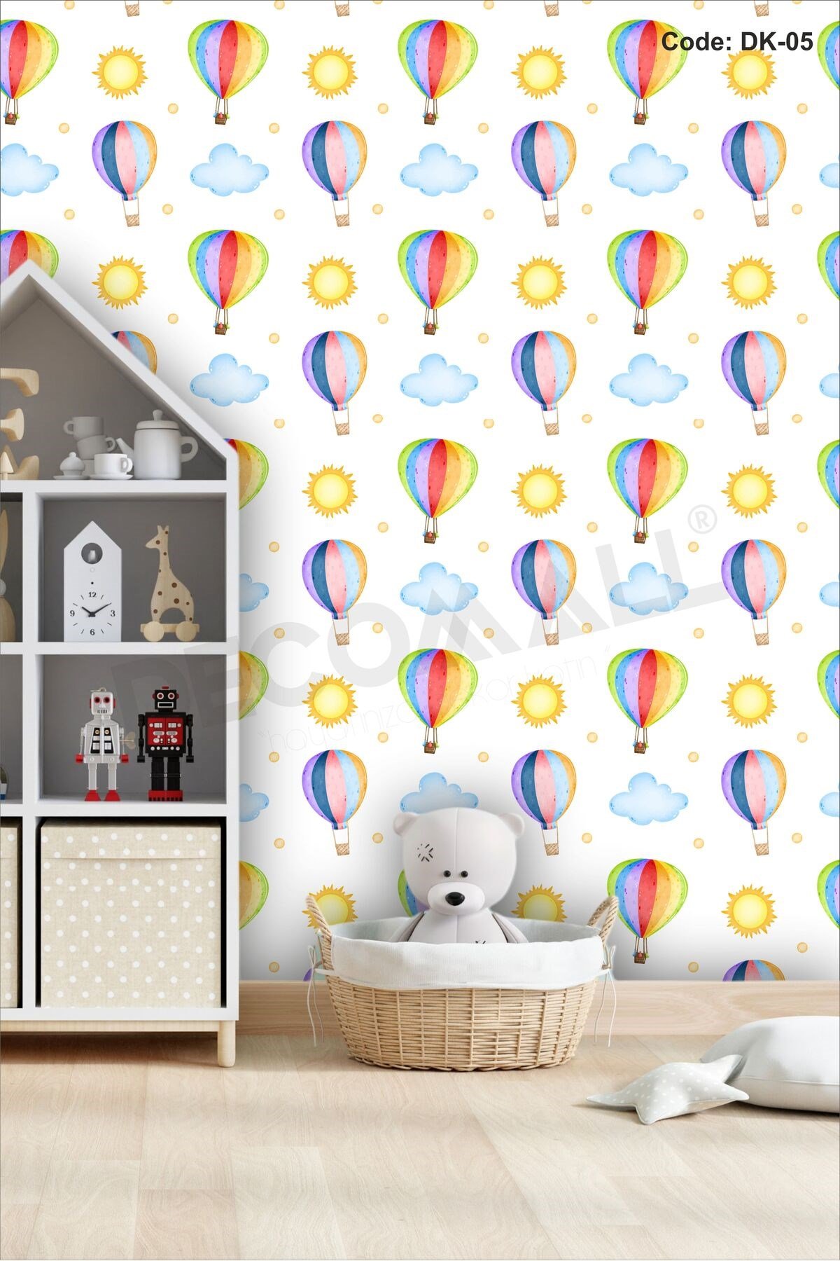 ÇDK-5 Gökkuşağı Balon Desenli Bebek Çocuk Odası Duvar Kağıdı Kendinden Yapışkanlı 50cm x 10m