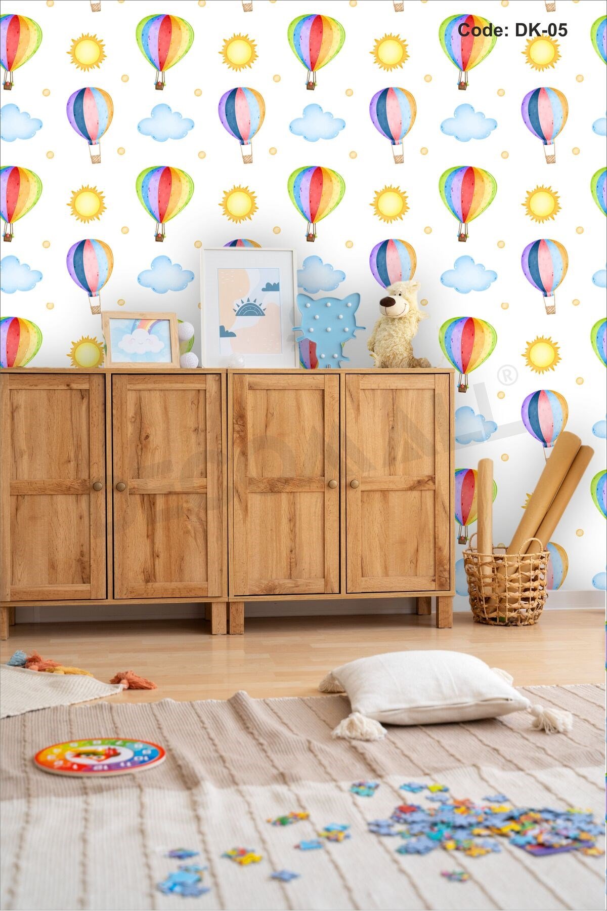 ÇDK-5 Gökkuşağı Balon Desenli Bebek Çocuk Odası Duvar Kağıdı Kendinden Yapışkanlı 50cm x 10m