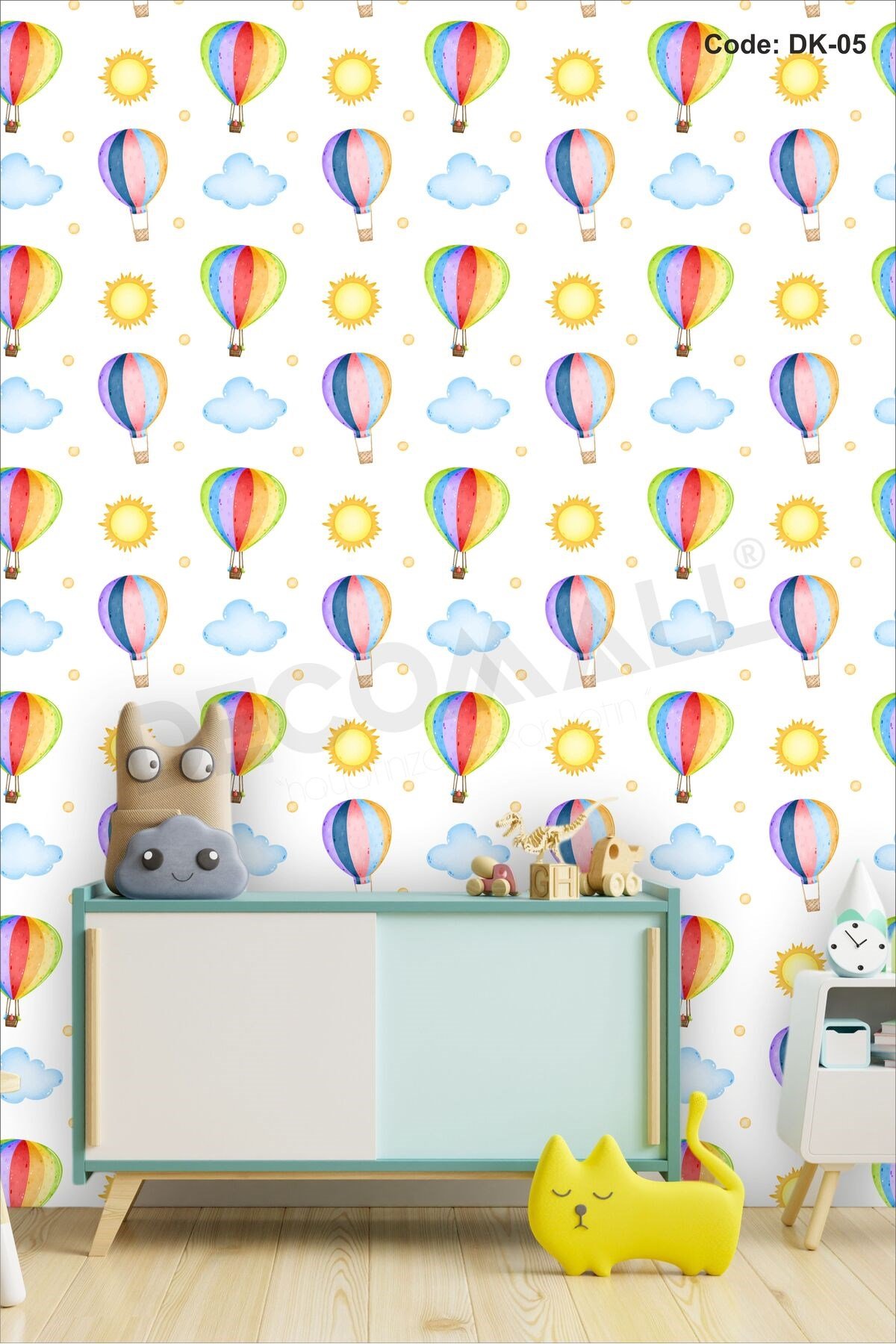 ÇDK-5 Gökkuşağı Balon Desenli Bebek Çocuk Odası Duvar Kağıdı Kendinden Yapışkanlı 50cm x 10m
